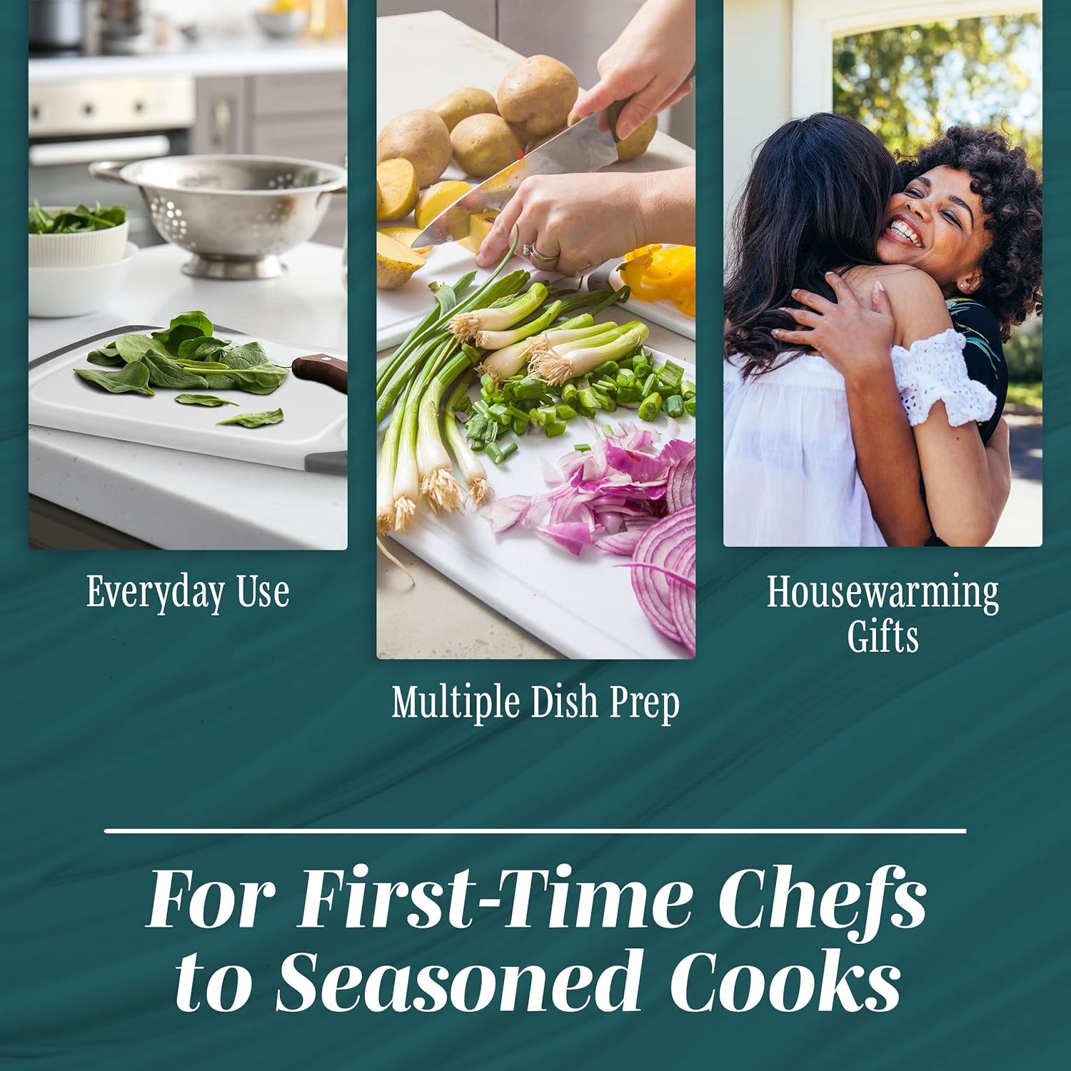 Cutting Boards for Kitchen - BPA-Free Chopping Board - Different Sizes & Non Slip Handles - Reversible, Large Cutting Board Set - Unique Gifts for Cooks Who Have Everything - 3-Pack Gray - Image 4