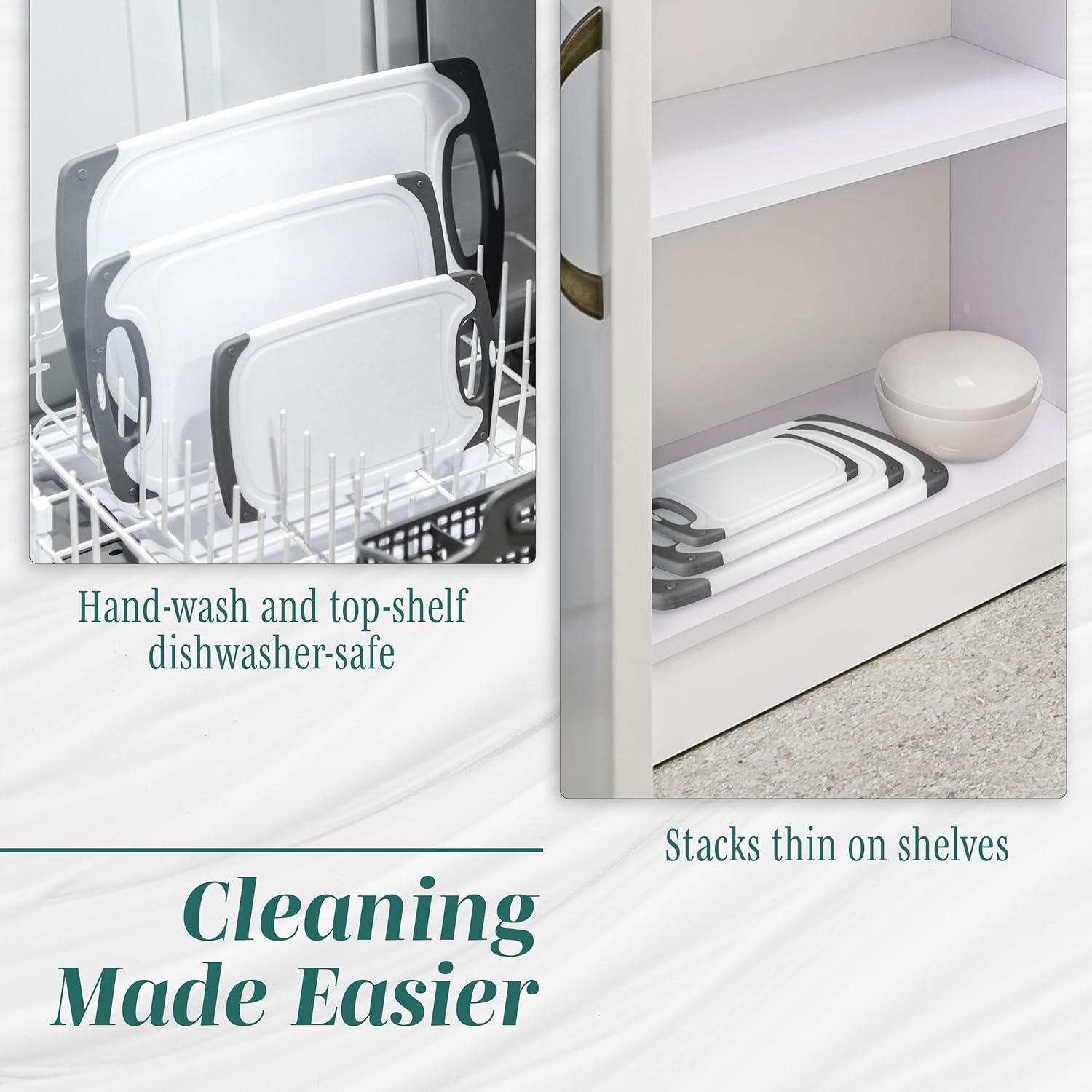 Cutting Boards for Kitchen - BPA-Free Chopping Board - Different Sizes & Non Slip Handles - Reversible, Large Cutting Board Set - Unique Gifts for Cooks Who Have Everything - 3-Pack Gray - Image 7