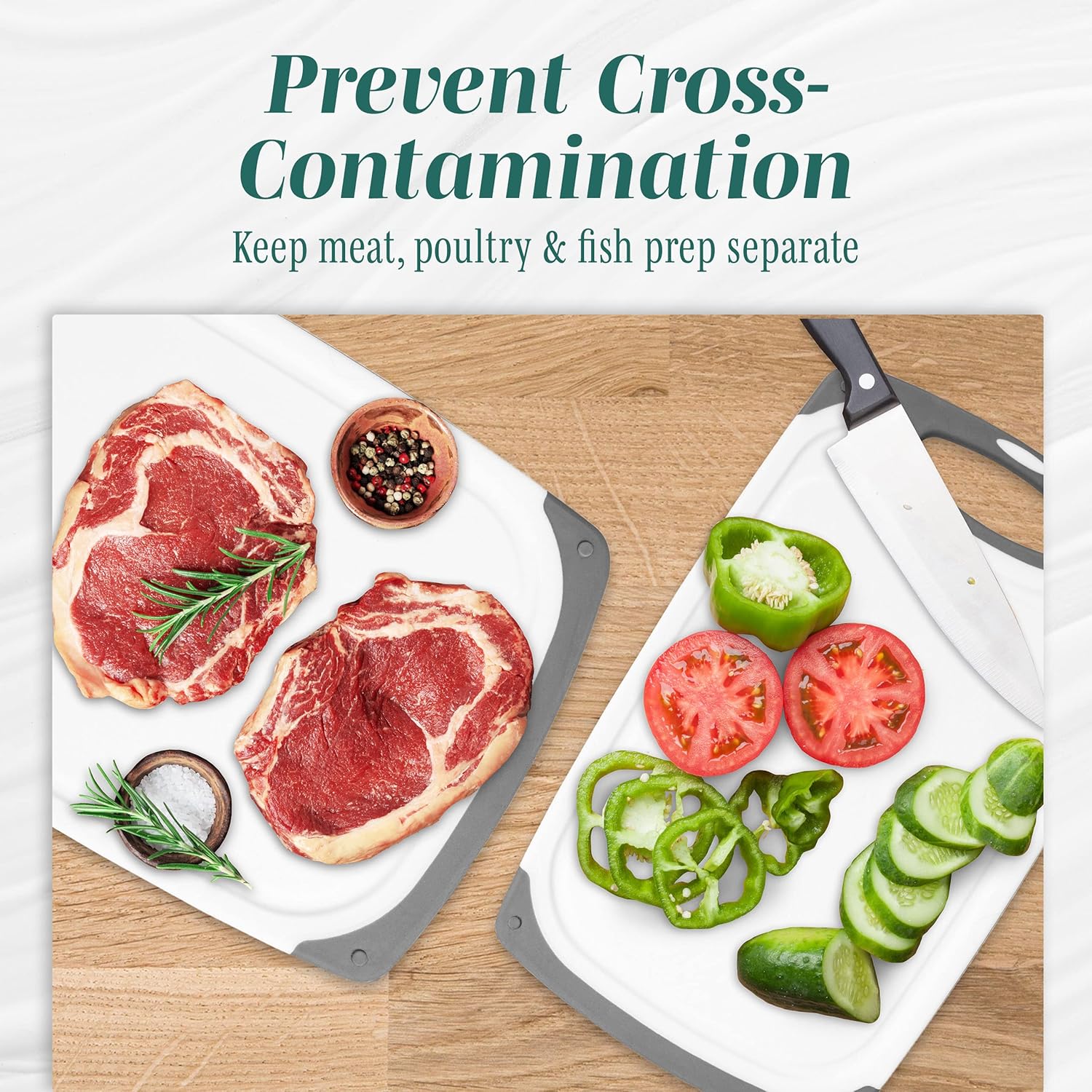 Cutting Boards for Kitchen - BPA-Free Chopping Board - Different Sizes & Non Slip Handles - Reversible, Large Cutting Board Set - Unique Gifts for Cooks Who Have Everything - 3-Pack Gray - Image 9