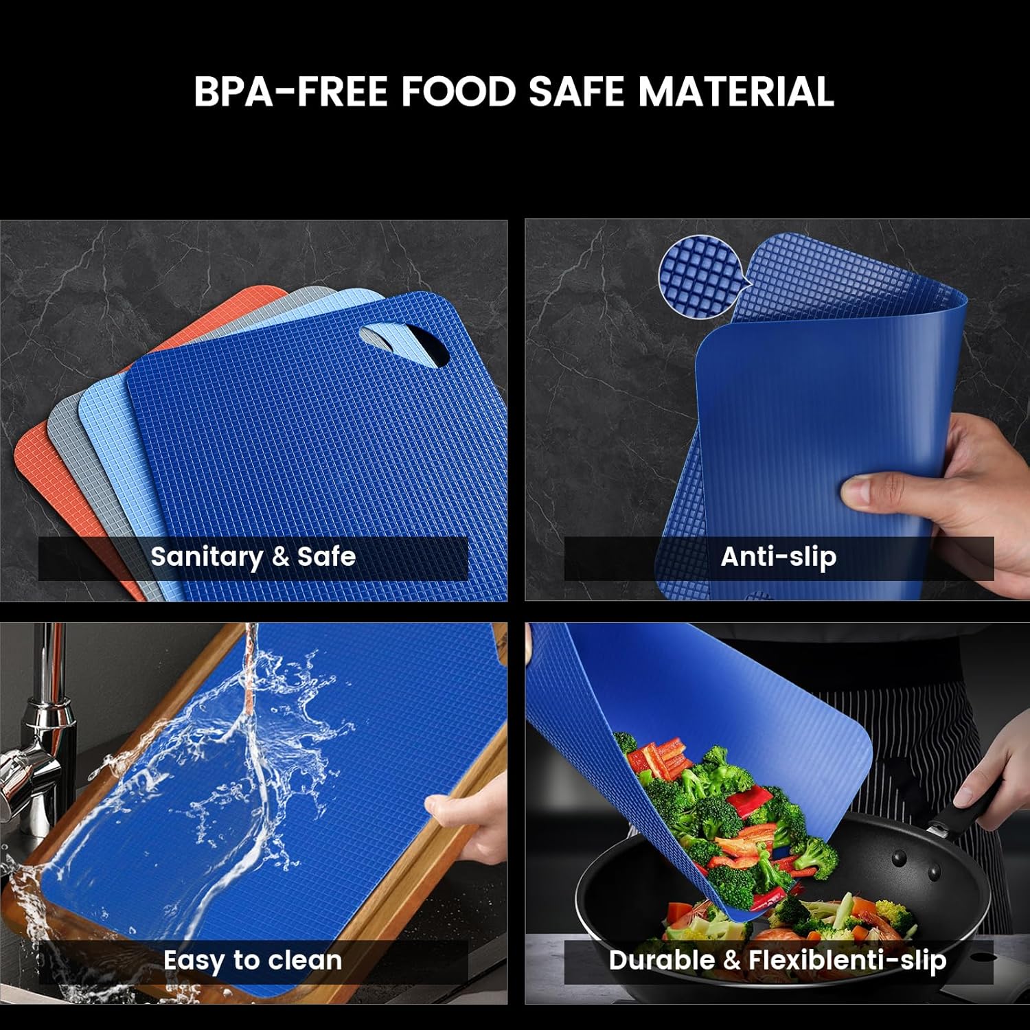 Cutting Boards Large Set of 7, Acacia Wood Charcuterie Chopping Board for Kitchen with Holder Non Slip Feet, Plastic Serving Board Mats, Juice Groove, Reversible Butcher Block for Meat Cheese Bread - Image 6