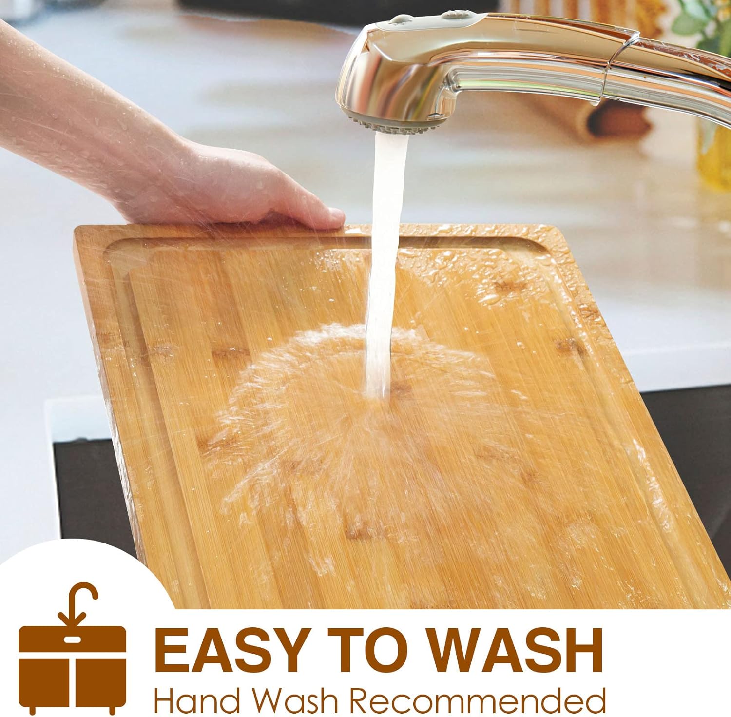 Extra Large Cutting Board, 17.6" Bamboo Cutting Boards for Kitchen with Juice Groove and Handles Kitchen Chopping Board for Meat Cheese board Heavy Duty Serving Tray, XL, Empune - Image 6