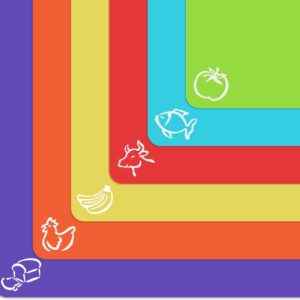 Extra Thick Flexible Plastic Cutting Board Mats with Food Icons & EZ-Grip Waffle Back, (Set of 6) Dishwasher Safe Vibrant