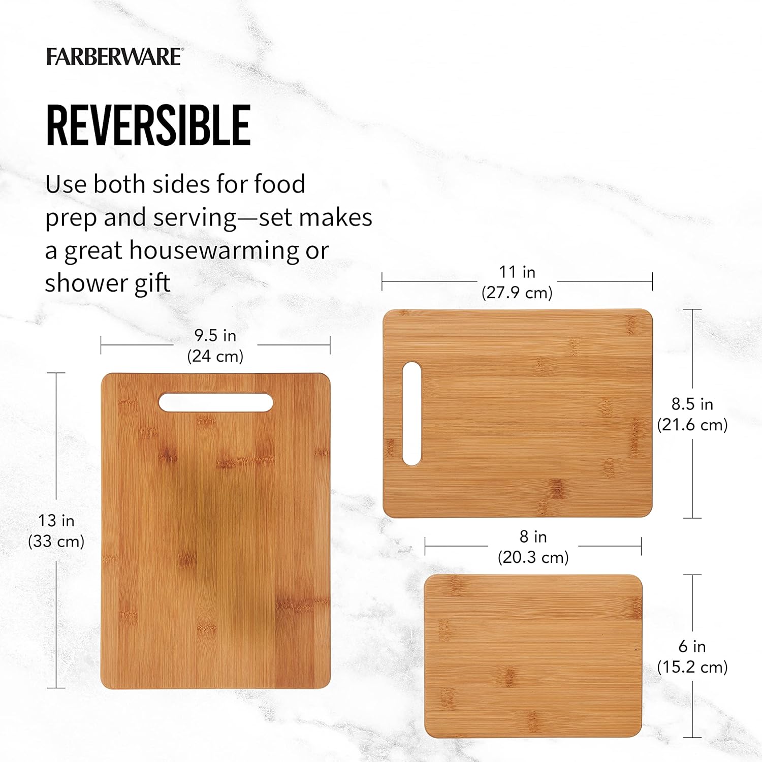 Farberware 3-Piece Wood Cutting Board Set, Reversible Chopping Boards for Meal Prep and Serving, Charcuterie Boards, Wooden Cutting Boards with Built-in Handles, Set of 3 Assorted Sizes, Bamboo - Image 3