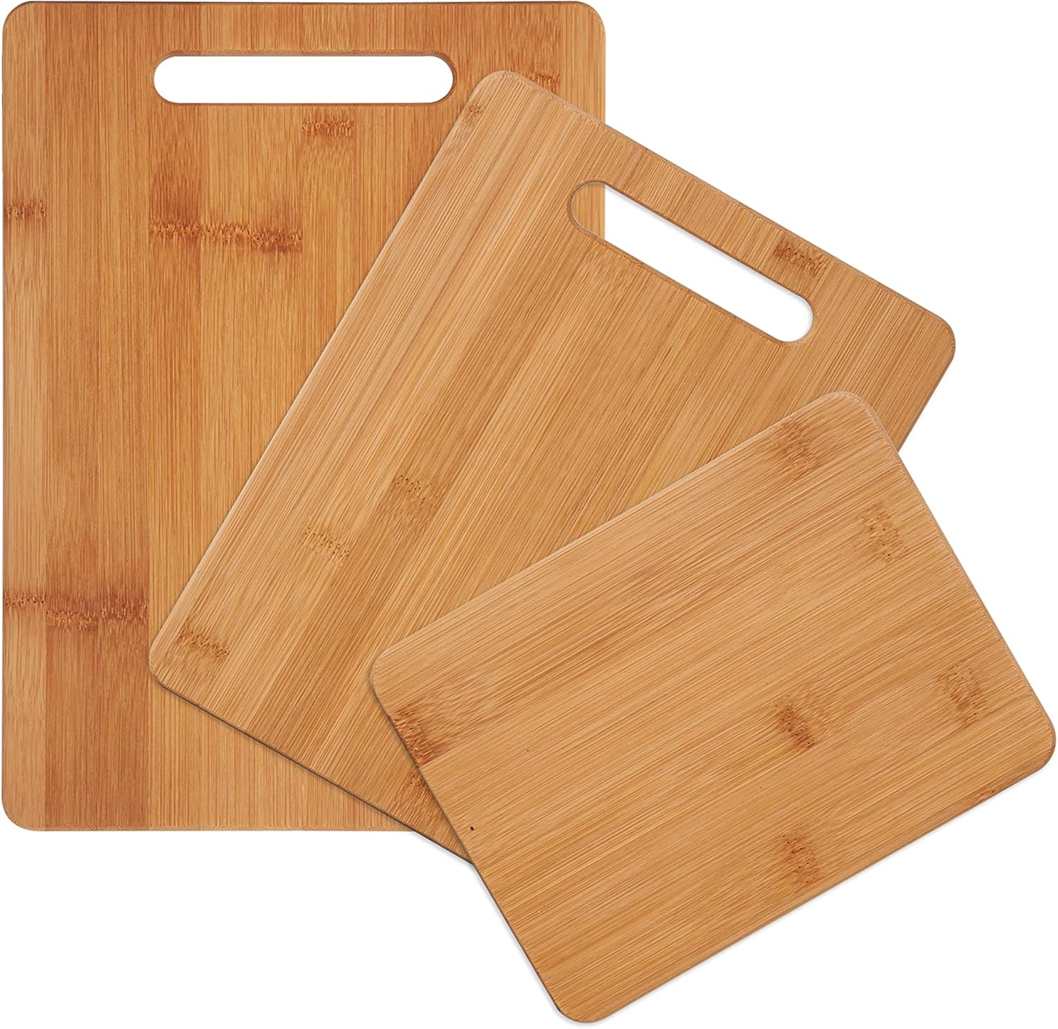 Farberware 3-Piece Wood Cutting Board Set, Reversible Chopping Boards for Meal Prep and Serving, Charcuterie Boards, Wooden Cutting Boards with Built-in Handles, Set of 3 Assorted Sizes, Bamboo