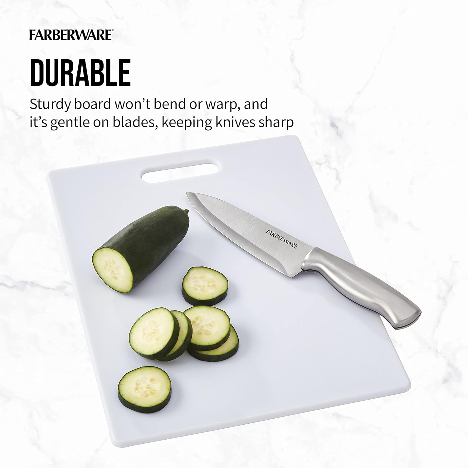 Farberware Large Cutting Board, Dishwasher- Safe Plastic Chopping Board for Kitchen with Easy Grip Handle, 11-inch by 14-inch, White - Image 5