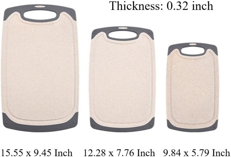 FLYINGSEA Cutting Boards For Kitchen, Anti-Skid Eco-Wheat Straw Cutting Board Set (3 Pcs), Dishwasher Safe (light brown) - Image 4