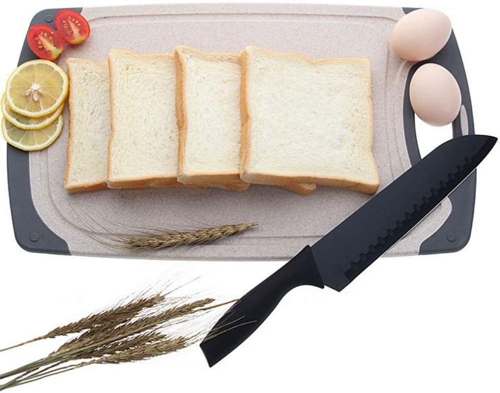 FLYINGSEA Cutting Boards For Kitchen, Anti-Skid Eco-Wheat Straw Cutting Board Set (3 Pcs), Dishwasher Safe (light brown) - Image 5