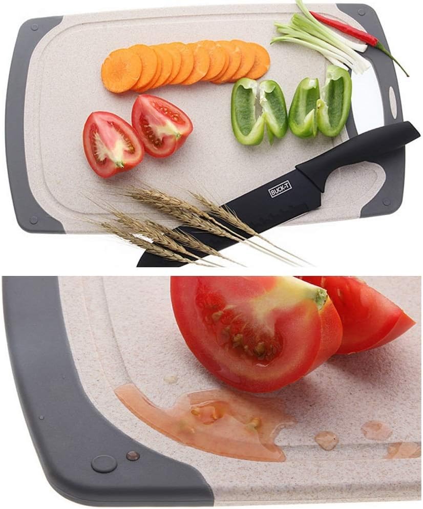 FLYINGSEA Cutting Boards For Kitchen, Anti-Skid Eco-Wheat Straw Cutting Board Set (3 Pcs), Dishwasher Safe (light brown) - Image 7