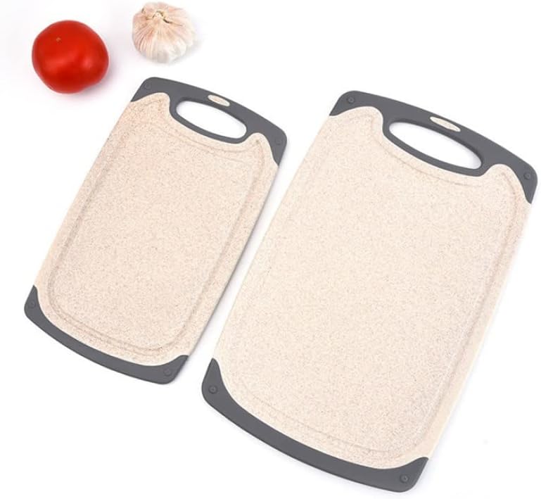 FLYINGSEA Cutting Boards For Kitchen, Anti-Skid Eco-Wheat Straw Cutting Board Set (3 Pcs), Dishwasher Safe (light brown) - Image 3