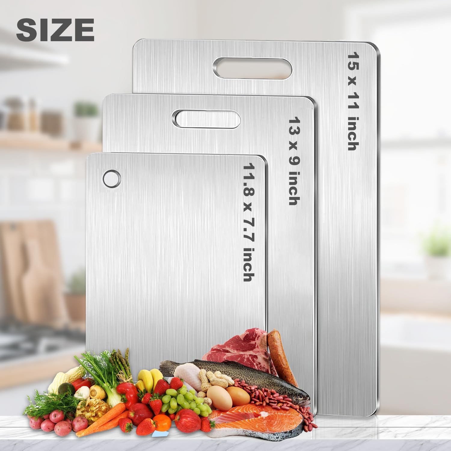 Generic Titanium Cutting Board Set of 3, Titanium Cutting Boards for Kitchen, Double Sided & Food-Grade Titanium Cutting Mat Set for Meat Fruit & Vegetable - Image 6