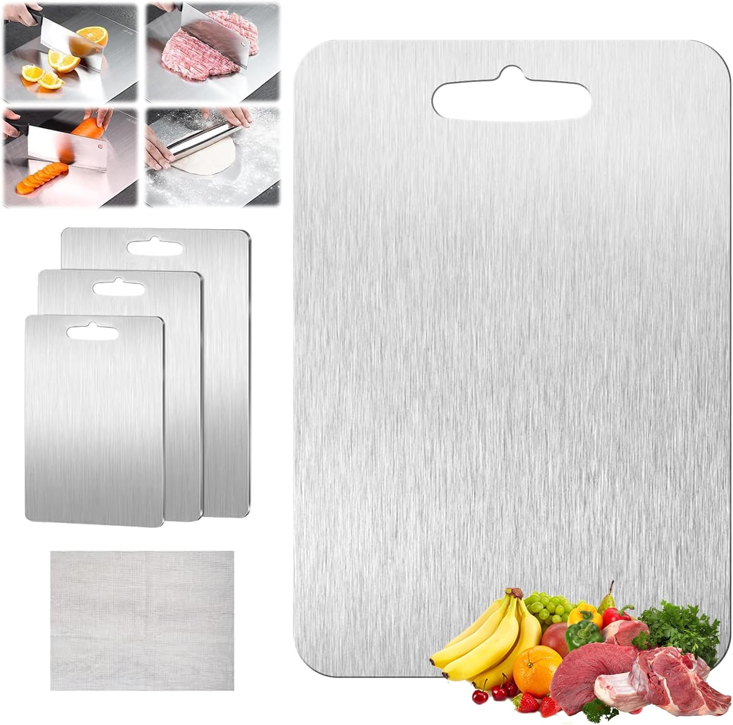 Generic Titanium Cutting Board Set of 3, Titanium Cutting Boards for Kitchen, Double Sided & Food-Grade Titanium Cutting Mat Set for Meat Fruit & Vegetable - Image 8