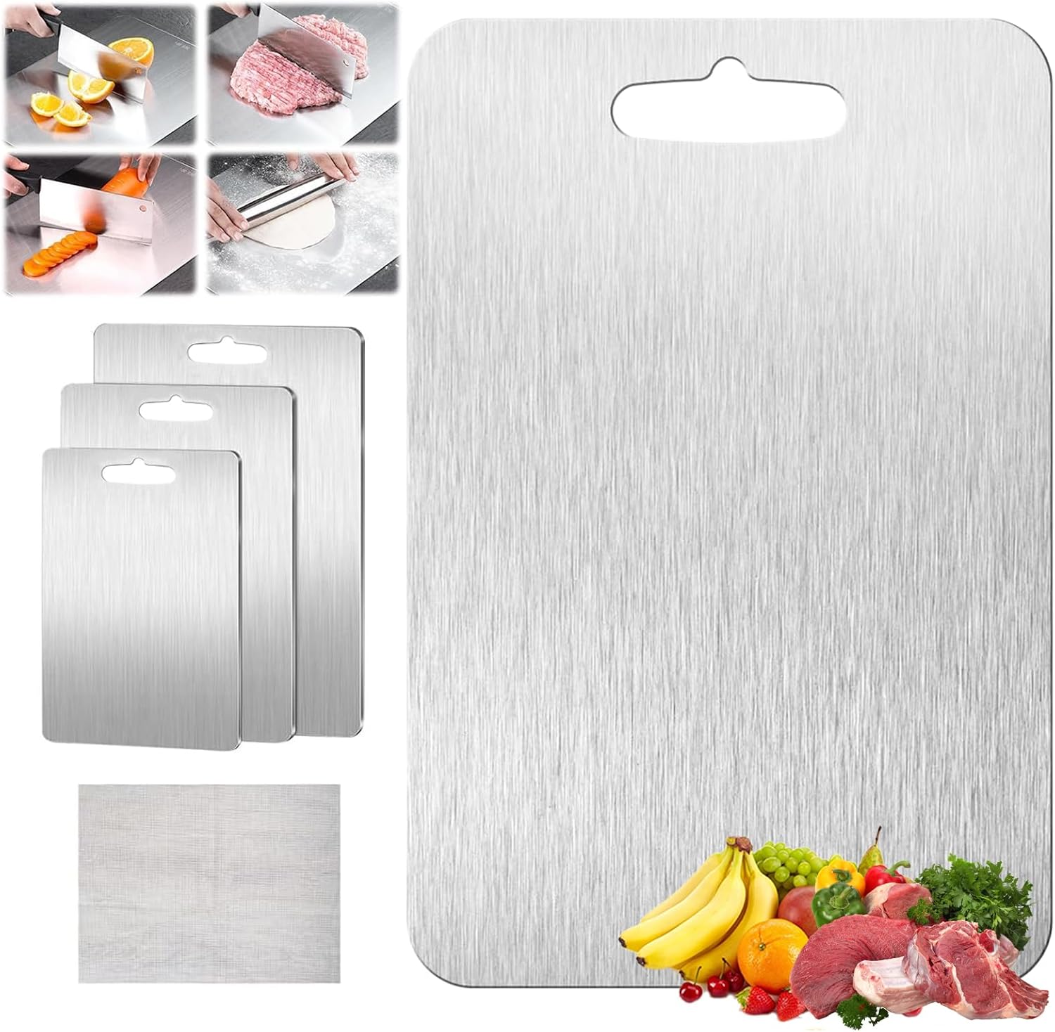 Generic Titanium Cutting Board Set of 3, Titanium Cutting Boards for Kitchen, Double Sided & Food-Grade Titanium Cutting Mat Set for Meat Fruit & Vegetable - Image 9