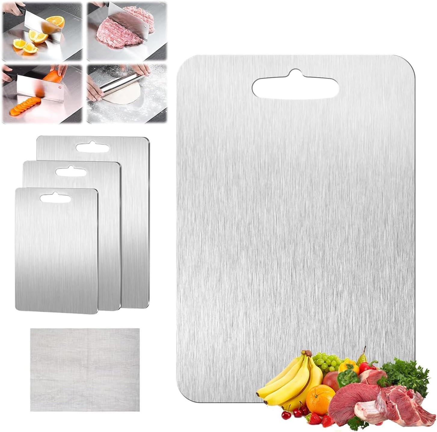 Generic Titanium Cutting Board Set of 3, Titanium Cutting Boards for Kitchen, Double Sided & Food-Grade Titanium Cutting Mat Set for Meat Fruit & Vegetable - Image 10
