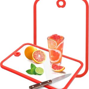 Glass Cutting Boards for Kitchen Counter,2Pcs Durable Clear Non Toxic Tempered Glass Chopping Board Set with Non-Slip Silicone Edge & Hanging Hole,BPA-Free,Dishwasher Safe,Heat Proof,Shatter Sturdy