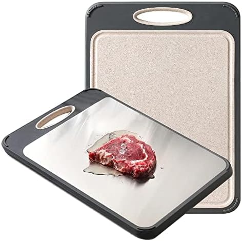 GUANCI Cutting Board for Kitchen, Stainless Steel Cutting Board Double Sided for Chopping Meat\/Vegetables, Stainless Steel\/Wheat Straw PP, Kitchen Gifts Easy to Clean Large 16\u201D×11\u201D