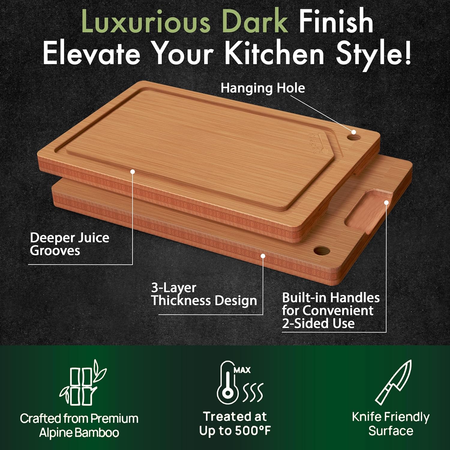 Heavy-Duty Cutting Boards for Kitchen – (Pack of 3) Wood Cutting Board Set – Bamboo Cutting Board Set with Deep Juice Grooves – Ideal for Chopping Meat, Vegetables & Fruits etc. - Image 4