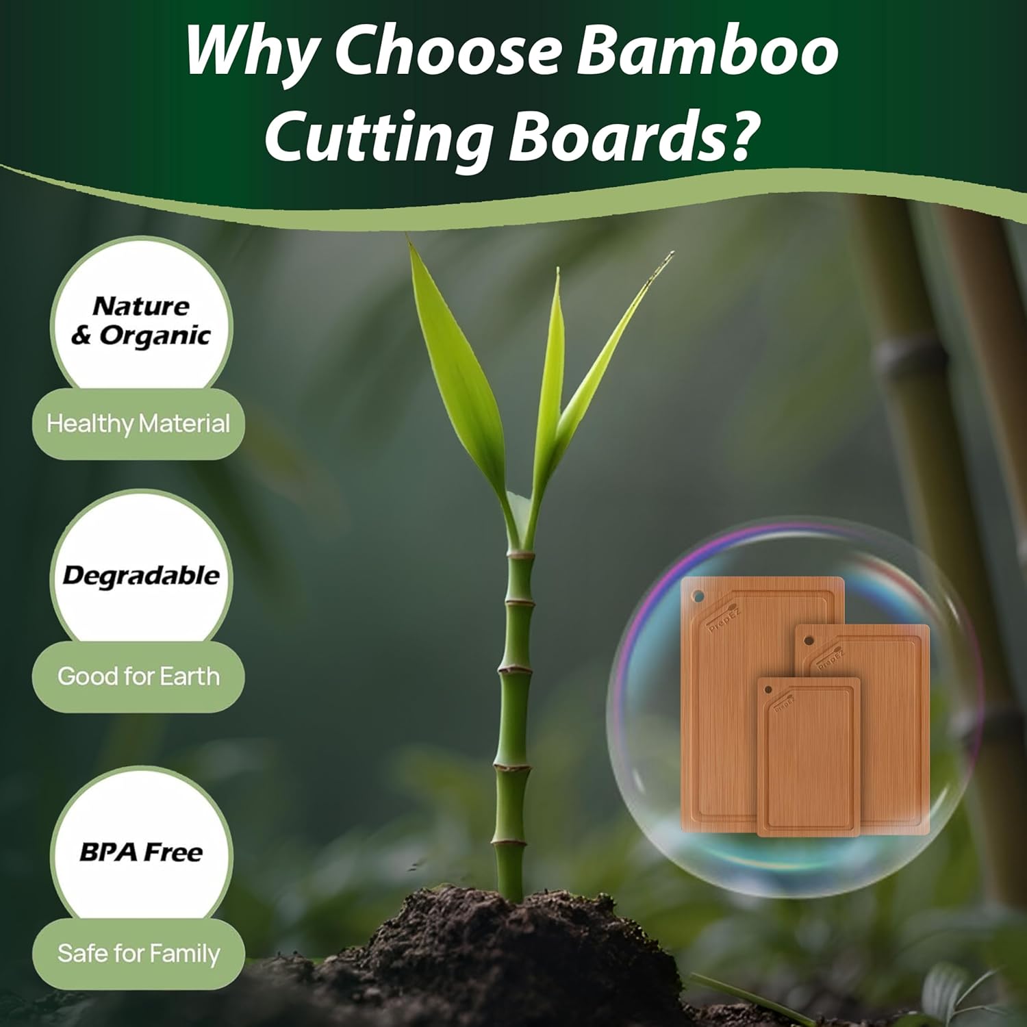 Heavy-Duty Cutting Boards for Kitchen – (Pack of 3) Wood Cutting Board Set – Bamboo Cutting Board Set with Deep Juice Grooves – Ideal for Chopping Meat, Vegetables & Fruits etc. - Image 5