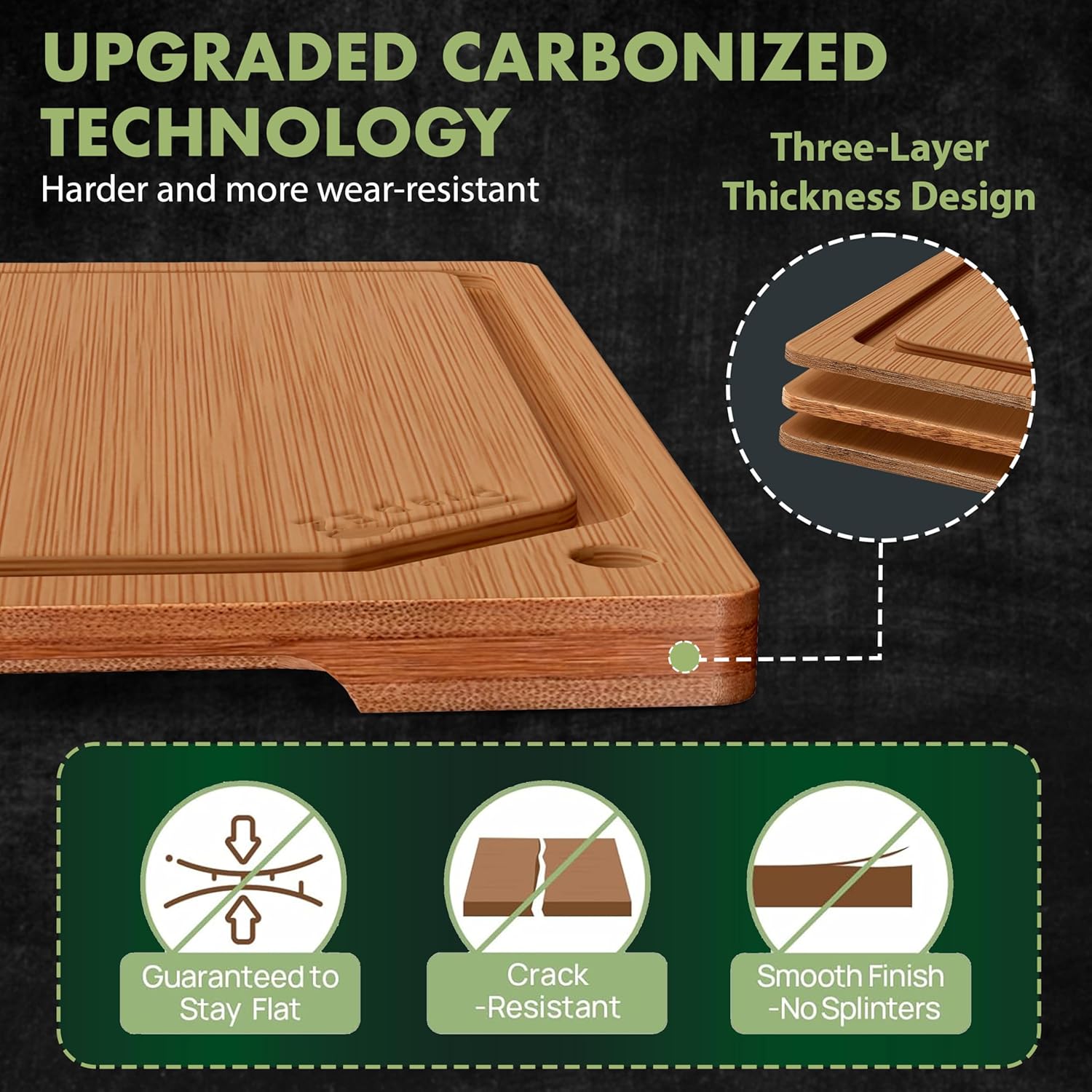 Heavy-Duty Cutting Boards for Kitchen – (Pack of 3) Wood Cutting Board Set – Bamboo Cutting Board Set with Deep Juice Grooves – Ideal for Chopping Meat, Vegetables & Fruits etc. - Image 7