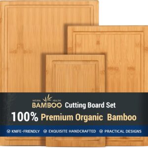 Hiware 3-piece Bamboo Cutting Boards for Kitchen, Heavy Duty Bamboo Cutting Board with Juice Groove, Wood Cutting Board Set for Meat, Vegetables