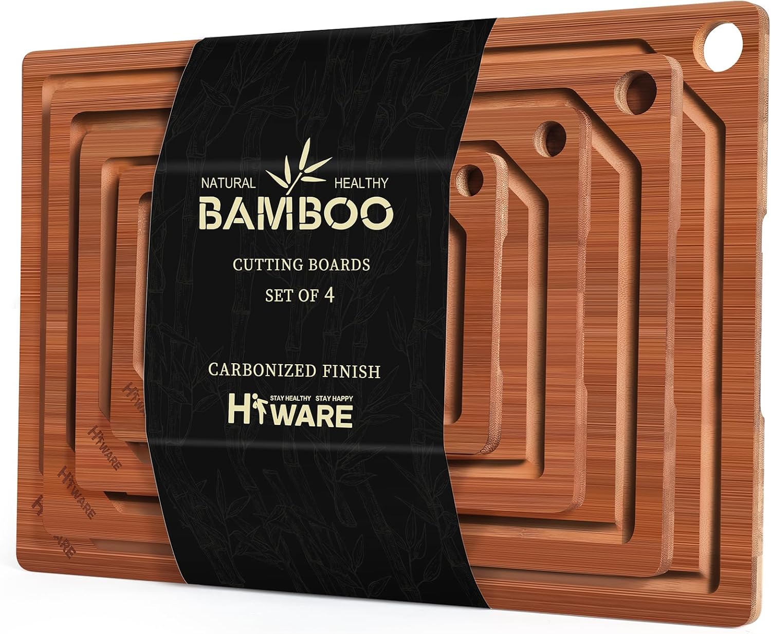 Hiware 4-Piece Extra Large Bamboo Cutting Boards Set for Kitchen, Heavy Duty Cutting Board with Juice Groove, Bamboo Chopping Board Set for Meat, Vegetables - Pre Oiled - Image 8