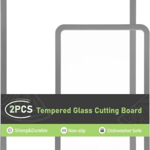 IDekooror Cutting Board, Tempered Glass Cutting Board for Kitchen Counter, 2Pcs Chopping Board Set with Non-Slip Silicone Edges, Heat Resistant, Dishwasher Safe, Kitchen Decoration