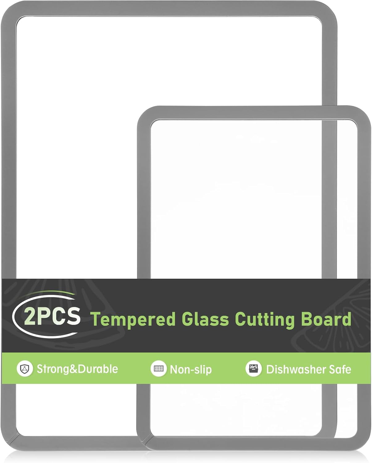 IDekooror Cutting Board, Tempered Glass Cutting Board for Kitchen Counter, 2Pcs Chopping Board Set with Non-Slip Silicone Edges, Heat Resistant, Dishwasher Safe, Kitchen Decoration