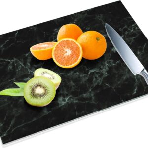 JAMBALAY Tempered Glass Cutting Board for Kitchen, 16"x12" Black Marble Glass Cutting Board with Design, Glass Chopping Board with Non Slip Feet, Heat & Shatter Resistant, Dishwasher Safe