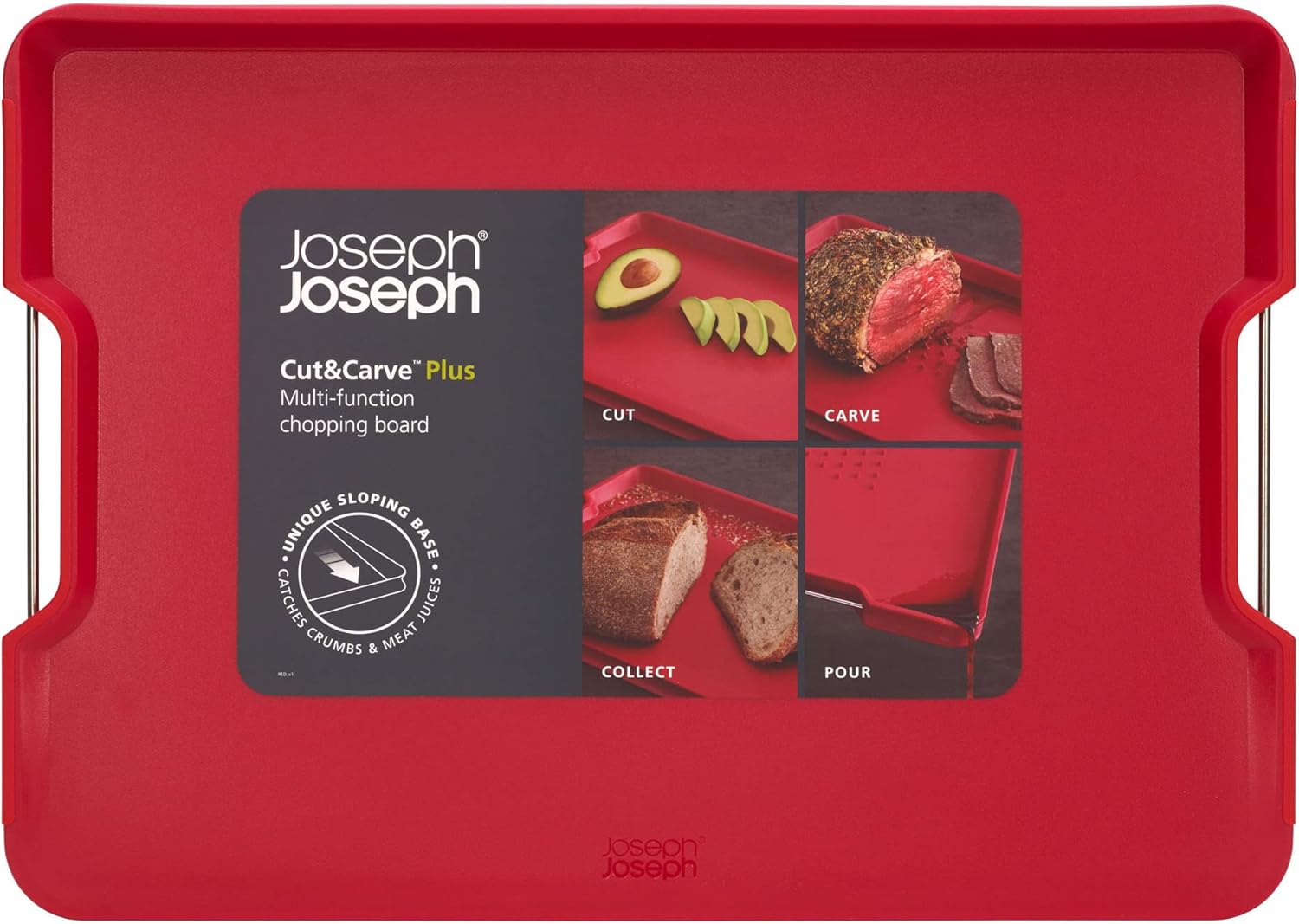 Joseph Joseph Cut&Carve Plus - Non-Slip, Multi-Function, Double-Sided Cutting Board for Food Preparation and Carving- Dishwasher Safe, Red - Image 6