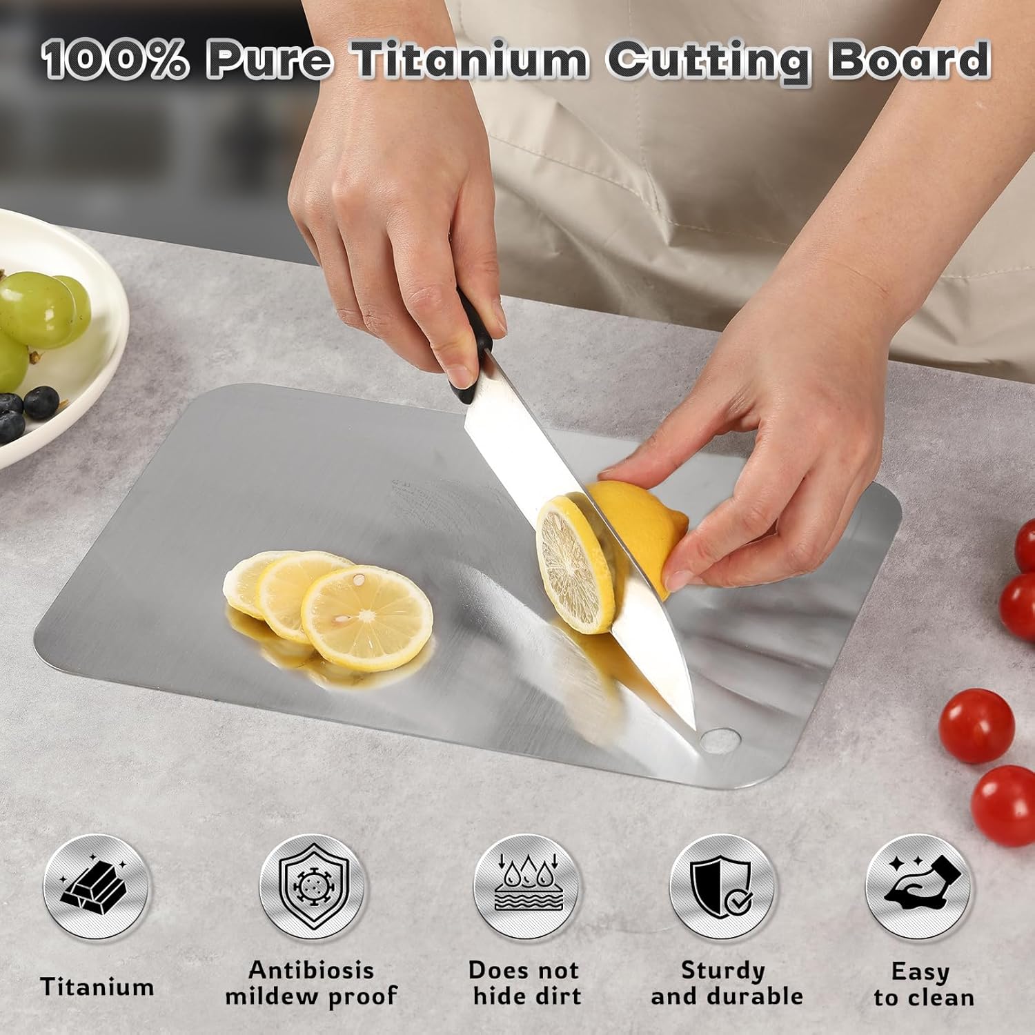 Katuchef Titanium Cutting Boards for Kitchen-katu chef 100% Pure Titanium Cutting Boards Double Sided Non Toxic Titanware Cutting Board,Hygiene Durable Dishwasher Safe Chopping Board(3PC-S+L+XL) - Image 2