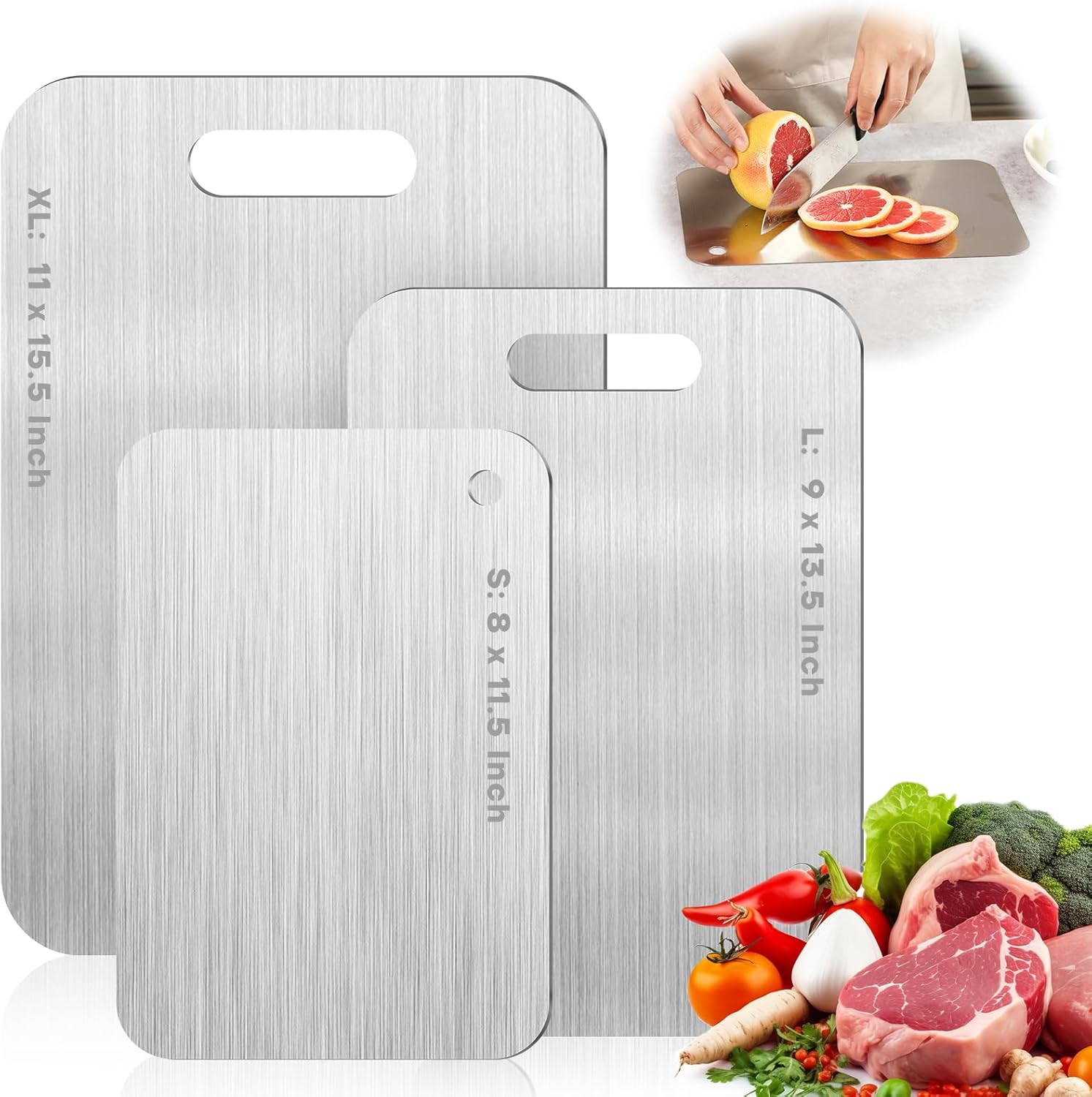 Katuchef Titanium Cutting Boards for Kitchen-katu chef 100% Pure Titanium Cutting Boards Double Sided Non Toxic Titanware Cutting Board,Hygiene Durable Dishwasher Safe Chopping Board(3PC-S+L+XL)