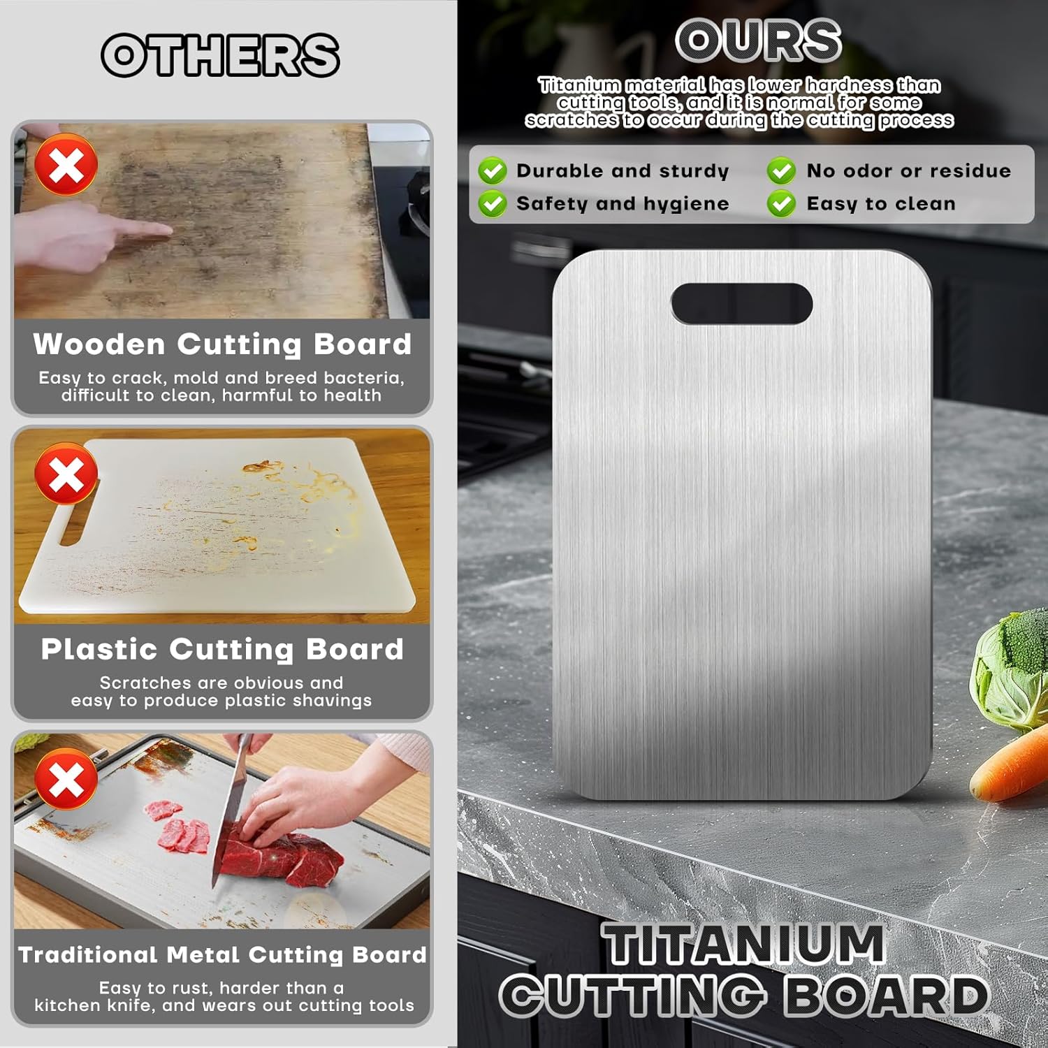 Katuchef Titanium Cutting Boards for Kitchen-katu chef 100% Pure Titanium Cutting Boards Double Sided Non Toxic Titanware Cutting Board,Hygiene Durable Dishwasher Safe Chopping Board(3PC-S+L+XL) - Image 3