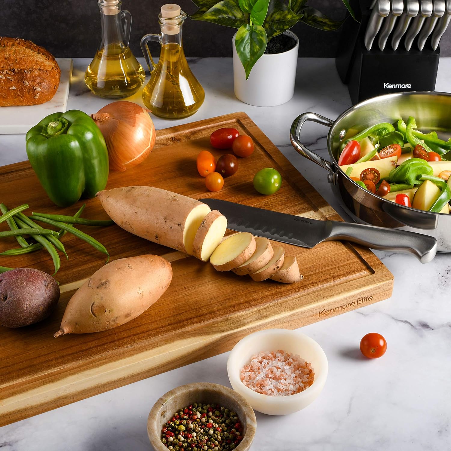 Kenmore Kenosha Heavy Duty Acacia Wood Extra Large Cutting Board W/Juice Grove, 24x16-inch - Image 3