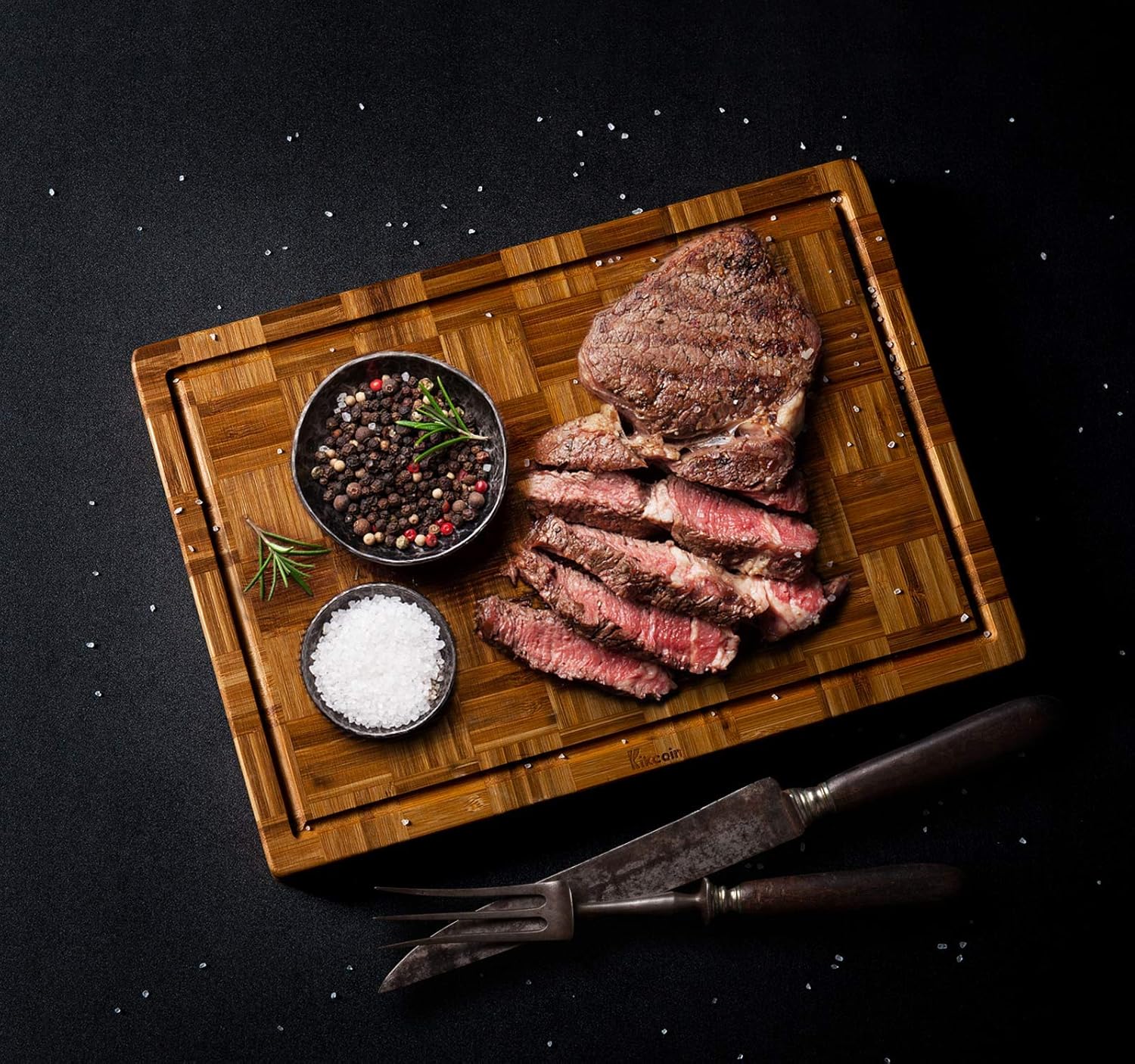 Kikcoin Extra Large Bamboo Cutting Boards, (Set of 3) Chopping Boards with Juice Groove Bamboo Wood Cutting Board Set Butcher Block for Kitchen, End Grain Serving Tray - Image 2