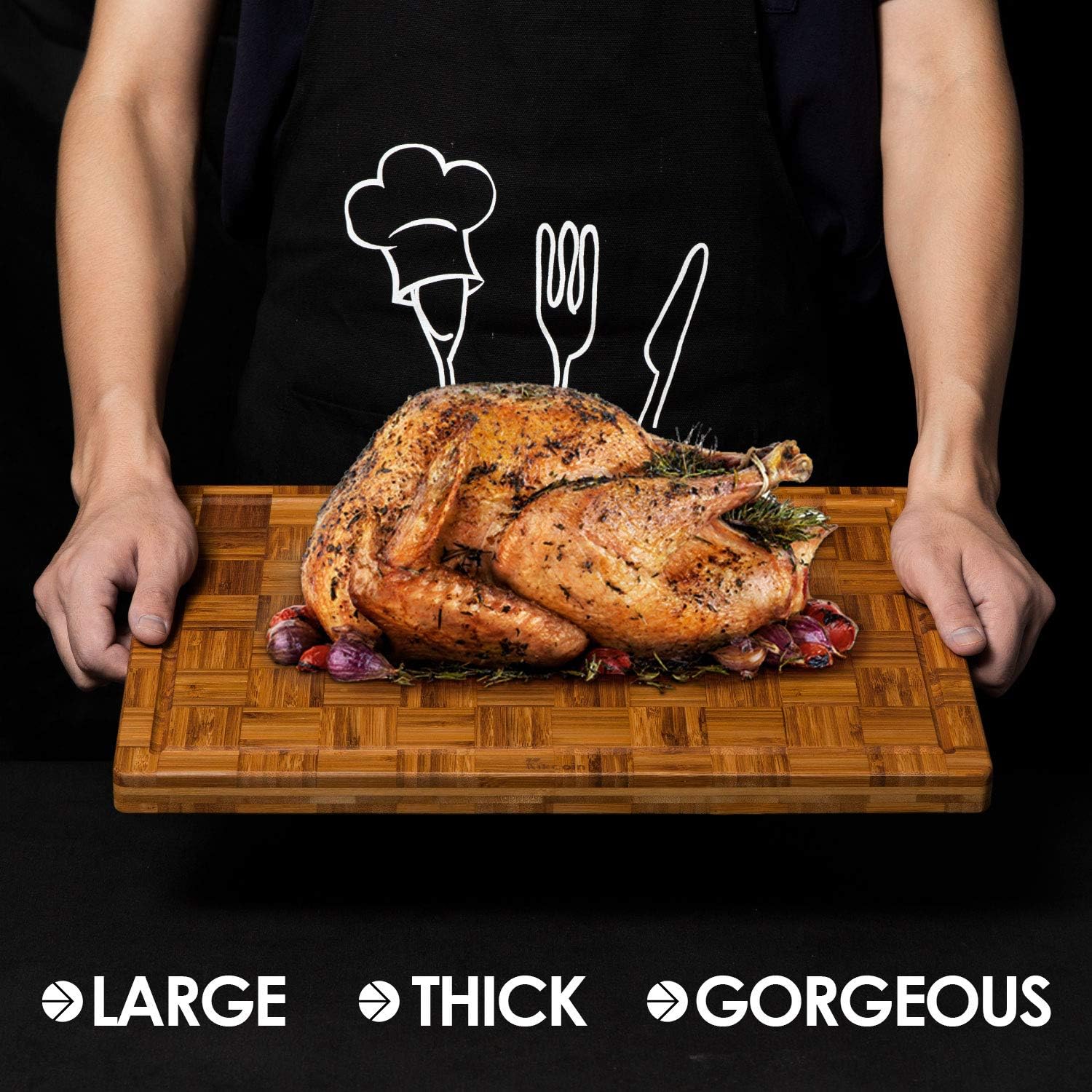 Kikcoin Extra Large Bamboo Cutting Boards, (Set of 3) Chopping Boards with Juice Groove Bamboo Wood Cutting Board Set Butcher Block for Kitchen, End Grain Serving Tray - Image 6