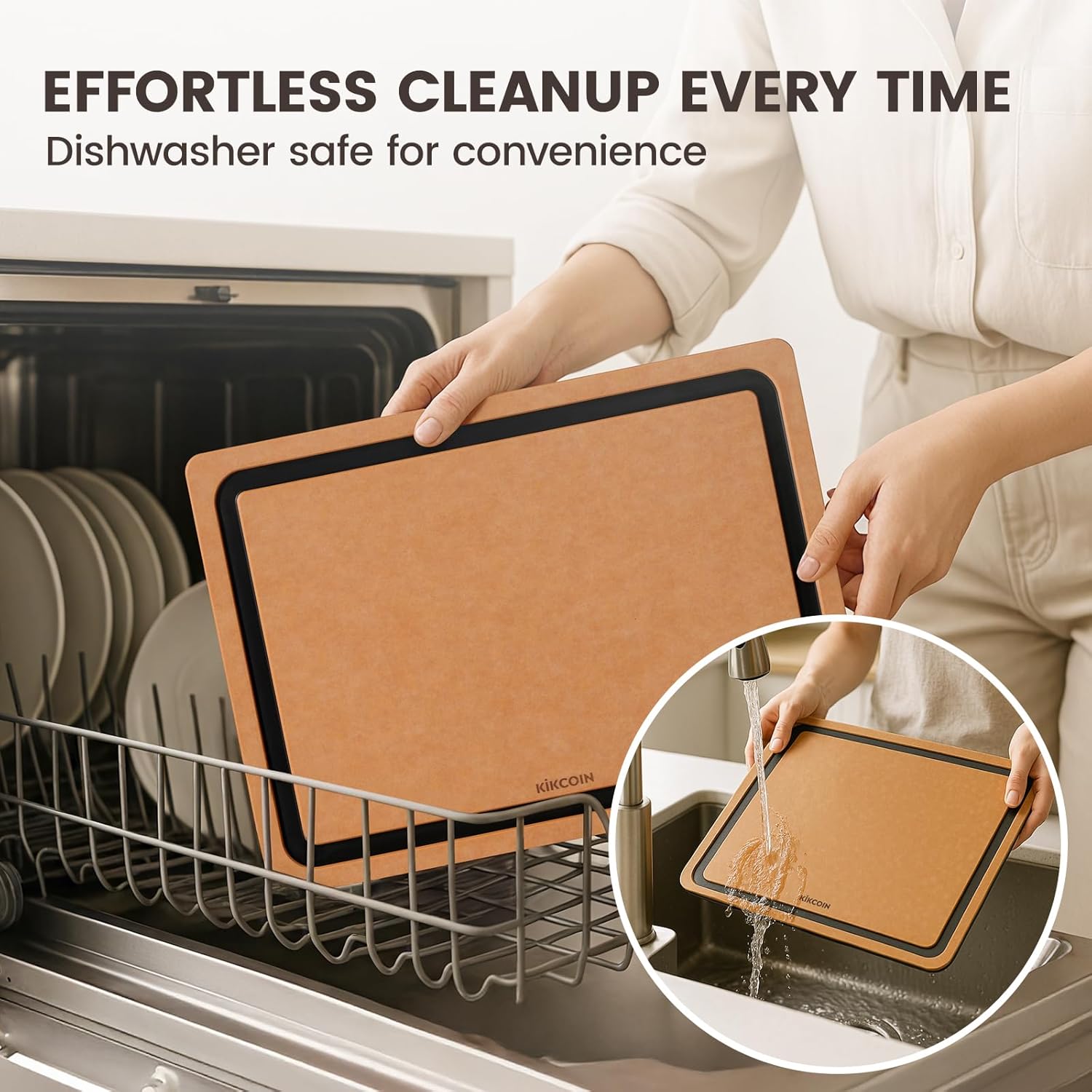 Kikcoin Wood Cutting Board Set of 3, Cutting Boards for Kitchen with Holder Dishwasher Safe Non-slip Chopping Board with Juice Groove, Wood Fiber Composite Cutting Boards - Image 6