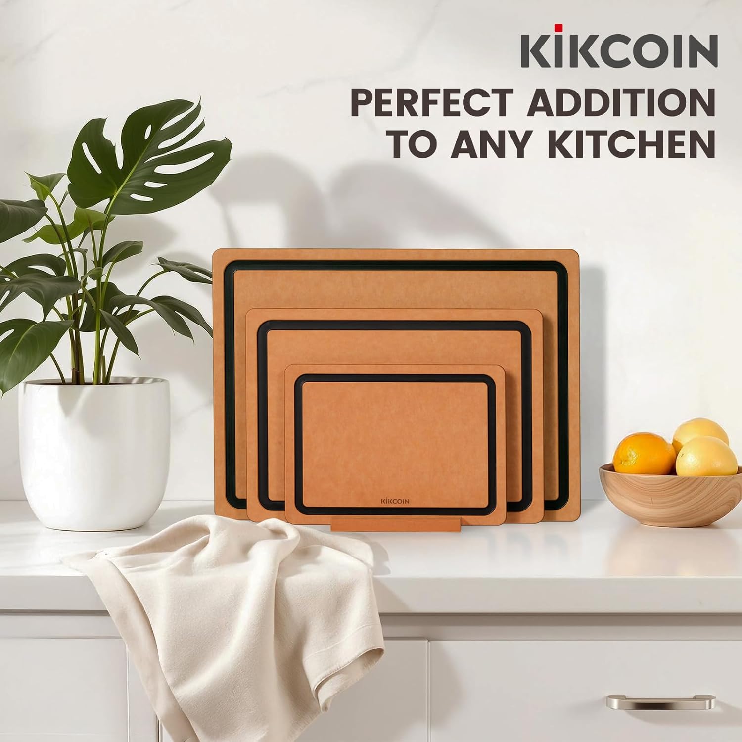 Kikcoin Wood Cutting Board Set of 3, Cutting Boards for Kitchen with Holder Dishwasher Safe Non-slip Chopping Board with Juice Groove, Wood Fiber Composite Cutting Boards - Image 7