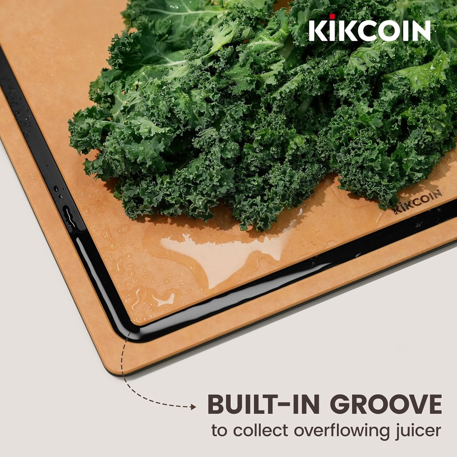 Kikcoin Wood Cutting Board Set of 3, Cutting Boards for Kitchen with Holder Dishwasher Safe Non-slip Chopping Board with Juice Groove, Wood Fiber Composite Cutting Boards - Image 4