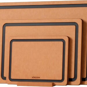 Kikcoin Wood Cutting Board Set of 3, Cutting Boards for Kitchen with Holder Dishwasher Safe Non-slip Chopping Board with Juice Groove, Wood Fiber Composite Cutting Boards