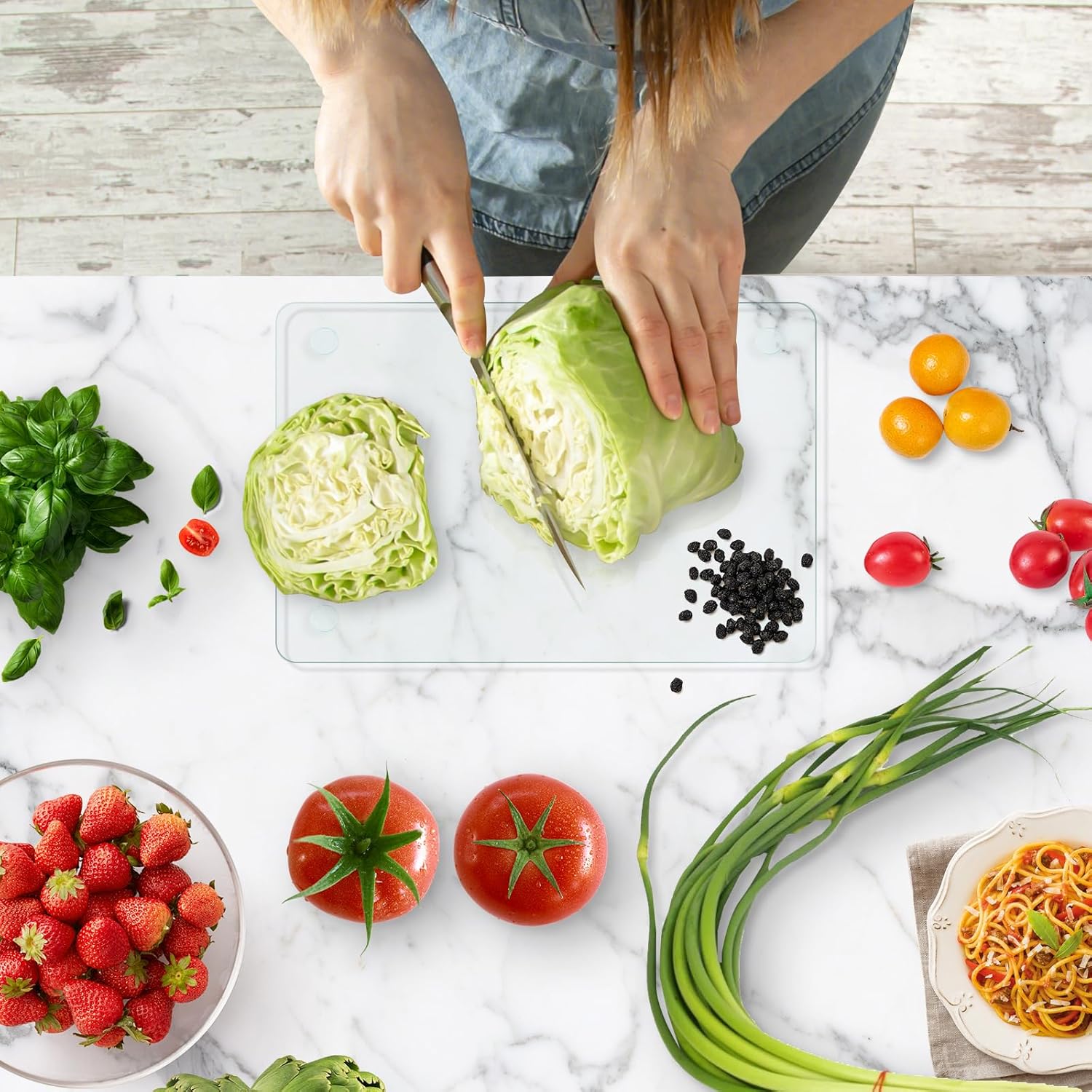 KimiDitt Tempered Glass Cutting Board, 12x8" Cutting Board for Kitchen Counter,Small Size Clear Glass,with Non-Slip Feet, Scratch Resistant,Heat Resistant - Image 7