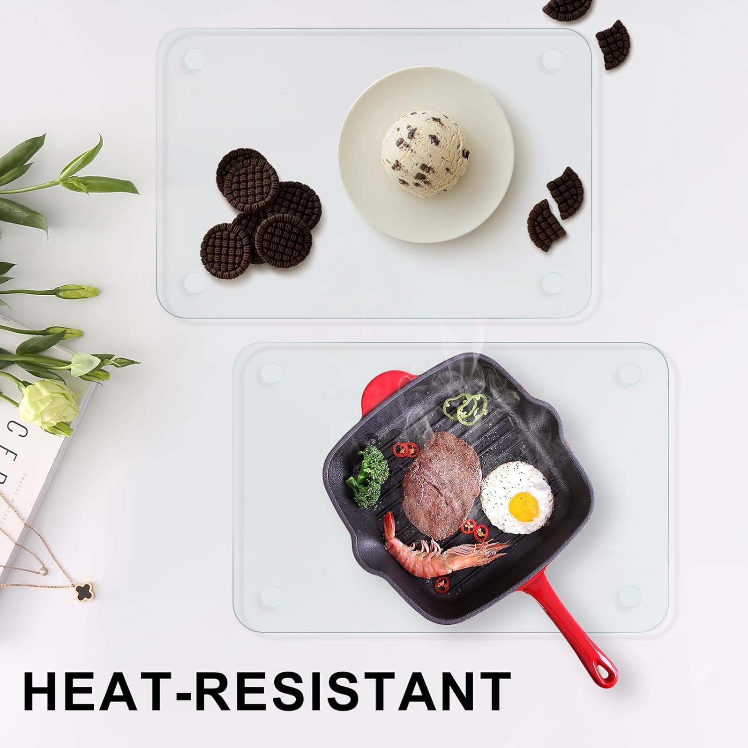 KimiDitt Tempered Glass Cutting Board, 12x8" Cutting Board for Kitchen Counter,Small Size Clear Glass,with Non-Slip Feet, Scratch Resistant,Heat Resistant - Image 6