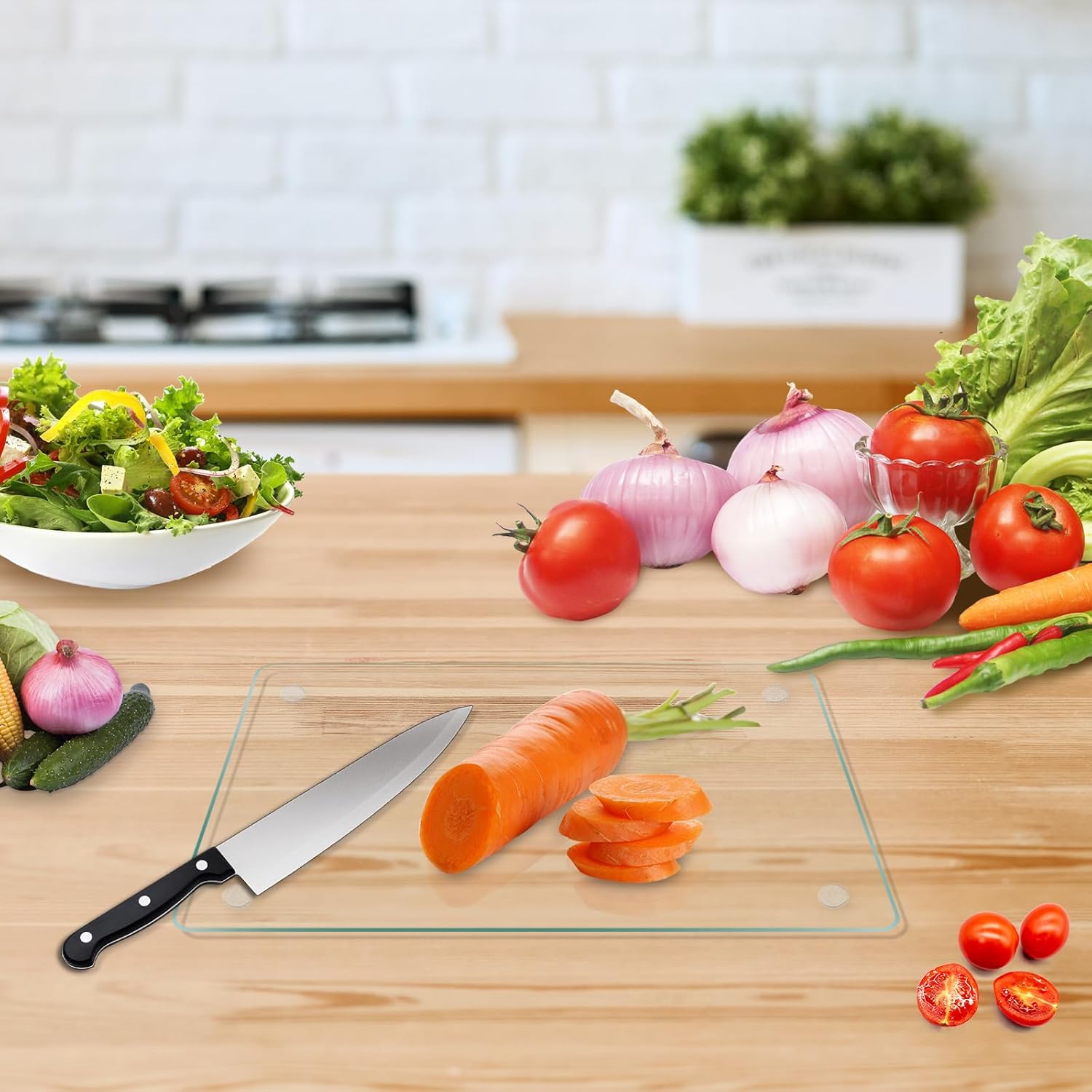 KimiDitt Tempered Glass Cutting Board, 12x8" Cutting Board for Kitchen Counter,Small Size Clear Glass,with Non-Slip Feet, Scratch Resistant,Heat Resistant - Image 2