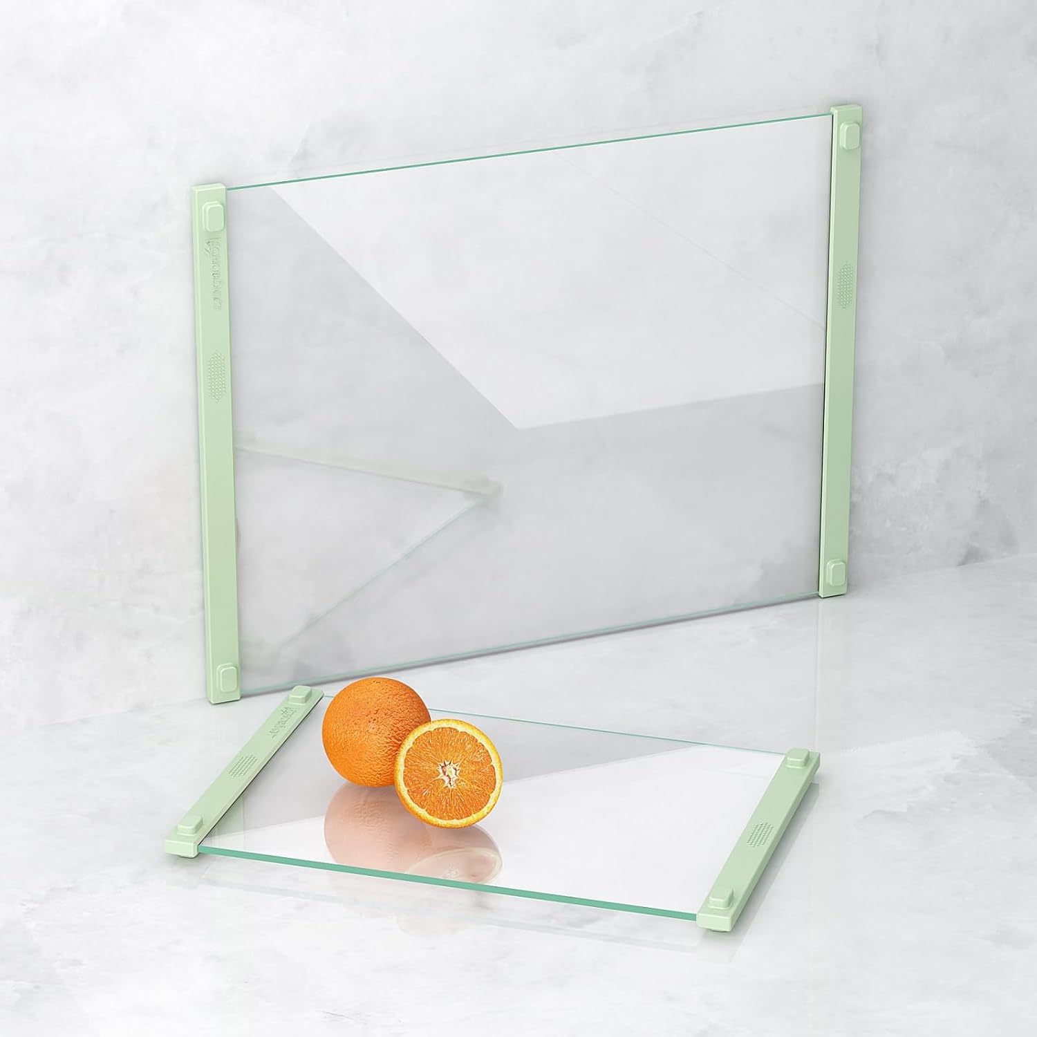 LANGBOHOS Glass Cutting Board with Silicone Grip, 80% Stronger Shatter Resistance and Slip Resistance,No Scratches\/Microplastic-Free,Dishwasher Safe, Non Toxic Cutting Board for Kitchen (Green-2PCS)