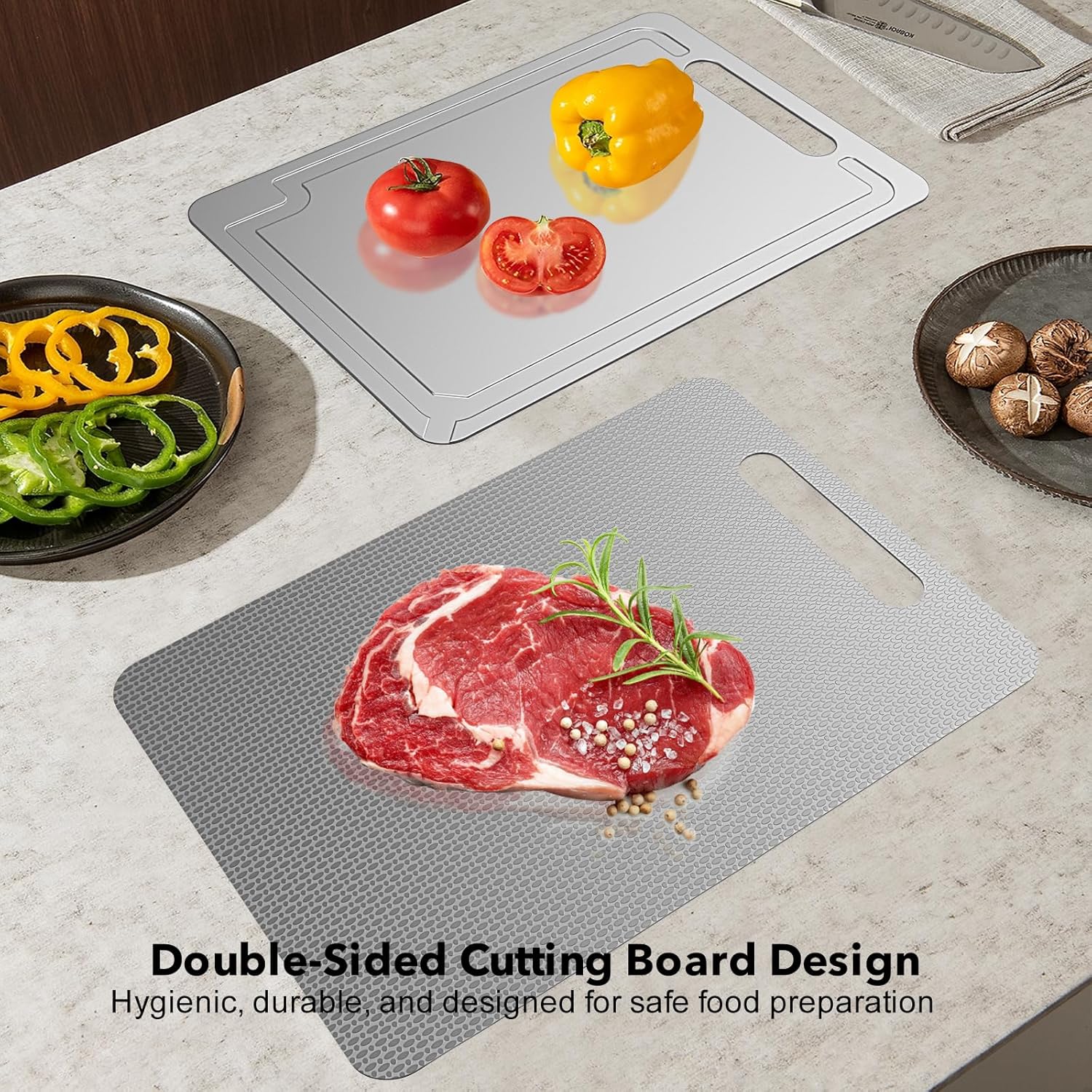 Laokiiy Titanium Cutting Board -100% Pure Titanium Cutting Boards For Kitche,Easy to clean, Double-sided food-grade Cutting Board camping For Meats, Fruits And Vegetables 12 * 8IN - Image 2