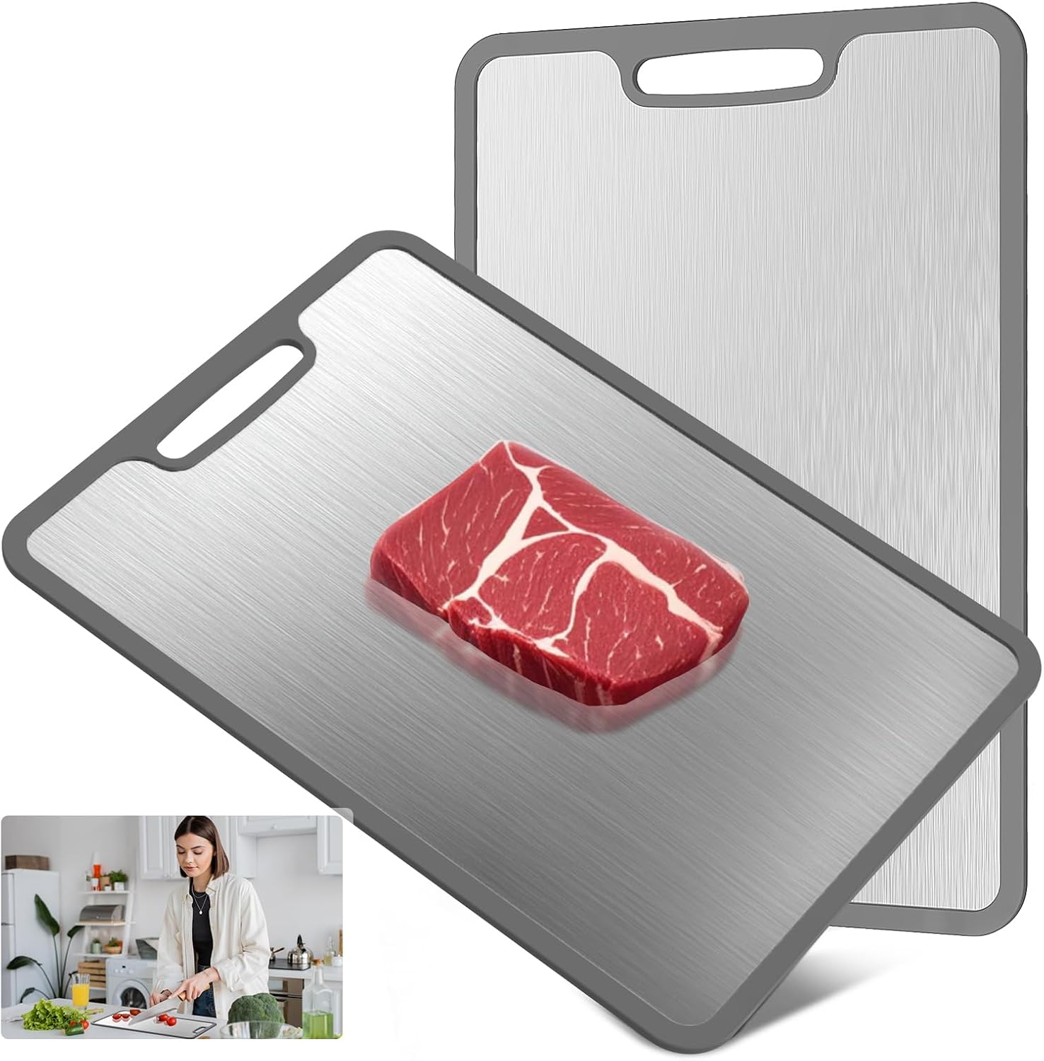 Laokiiy Titanium Cutting Board -100% Pure Titanium Cutting Boards For Kitche,Easy to clean, Double-sided food-grade Cutting Board camping For Meats, Fruits And Vegetables 12 * 8IN - Image 8