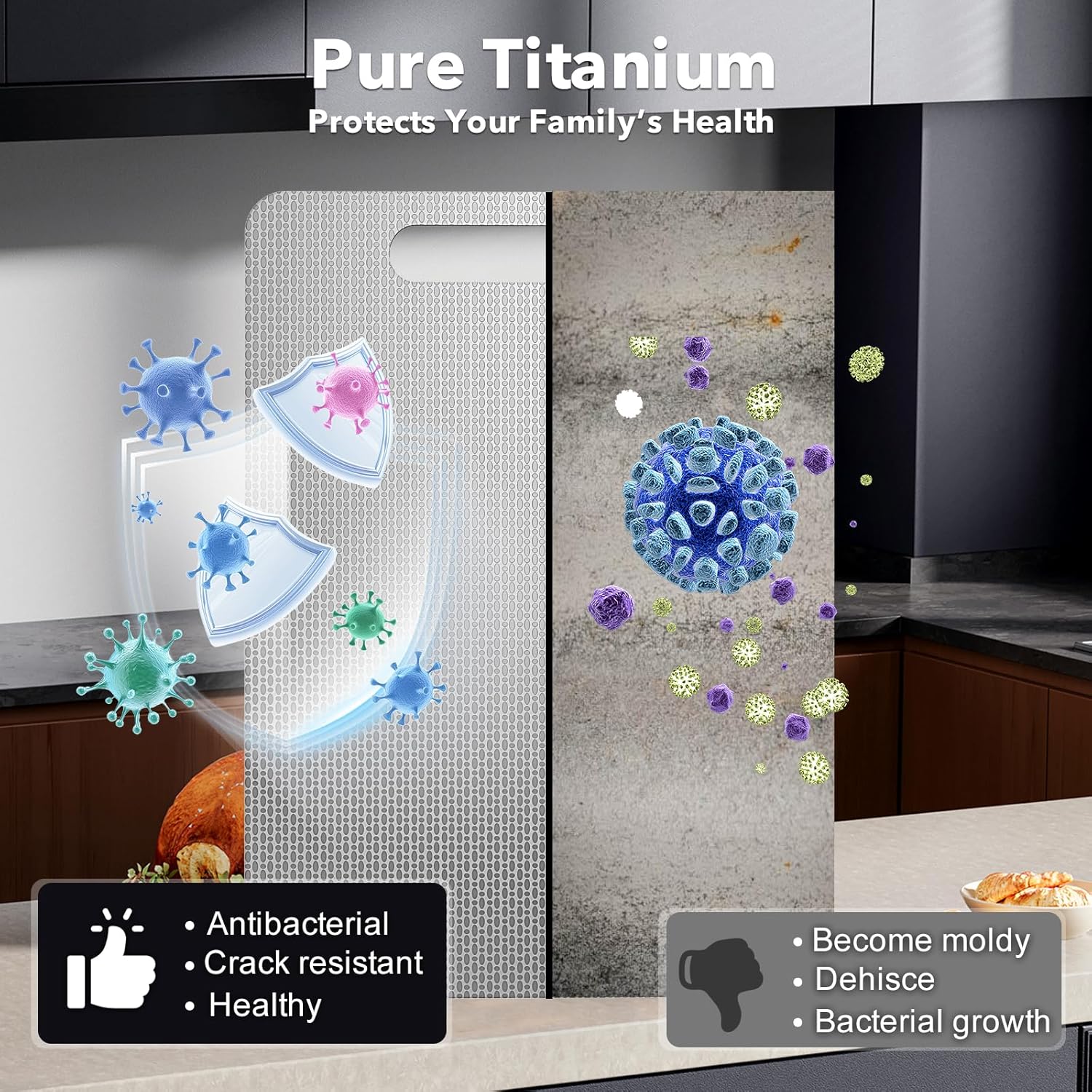 Laokiiy Titanium Cutting Board -100% Pure Titanium Cutting Boards For Kitche,Easy to clean, Double-sided food-grade Cutting Board camping For Meats, Fruits And Vegetables 12 * 8IN - Image 5