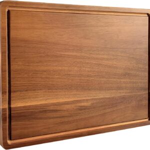 Large Acacia Wood Cutting Board for Kitchen, 17x12 Inch Reversible Wooden Chopping Board Charcuterie Board with Juice Grooves and Handle for Meat, Cheese, Vegetables, Fruits, Bread