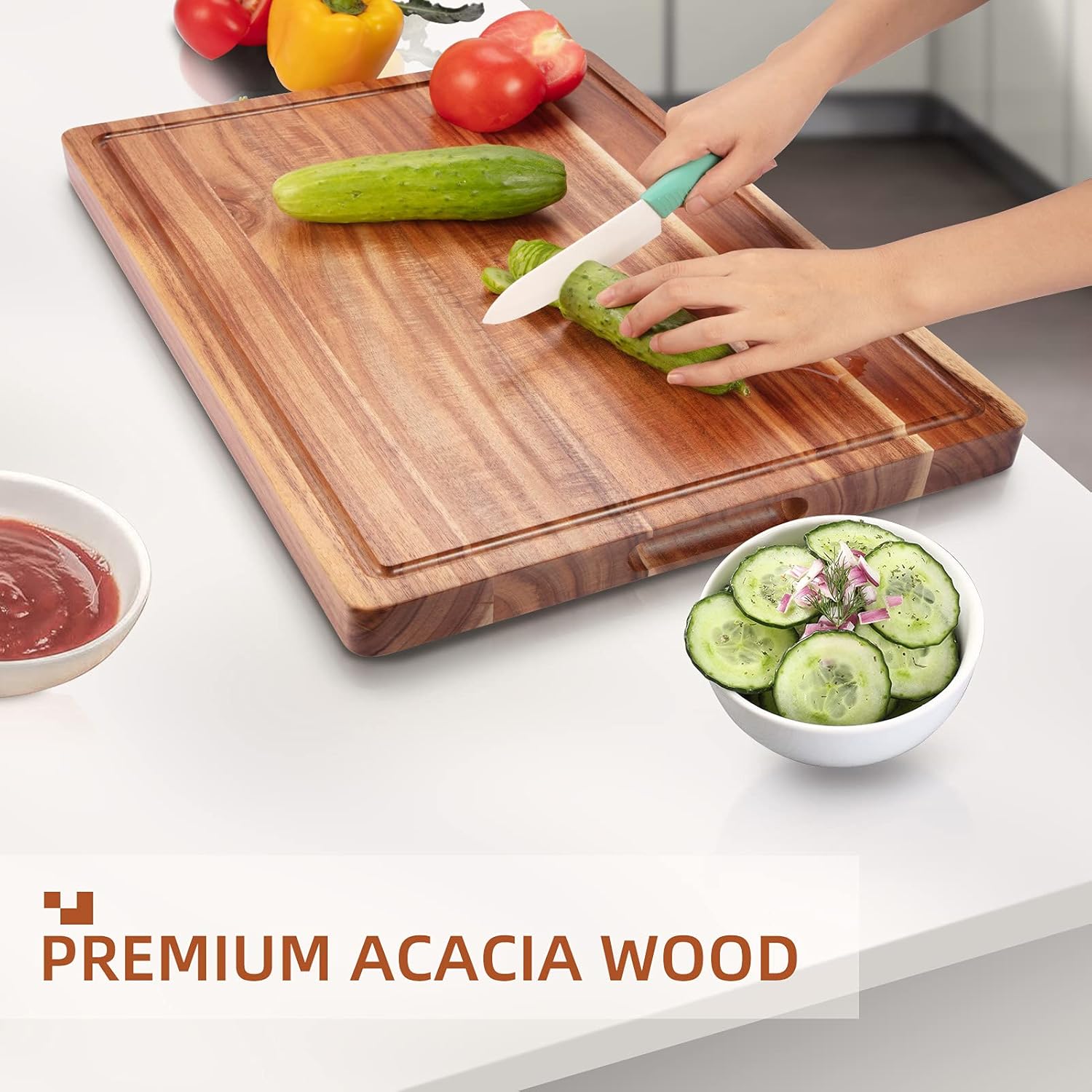 Large Acacia Wood Cutting Boards for Kitchen, 24 x 18 Inch Extra Large Wooden Cutting Board with Juice Groove, Reversible Butcher Block Cutting Board for Meat and Veggies - Image 2