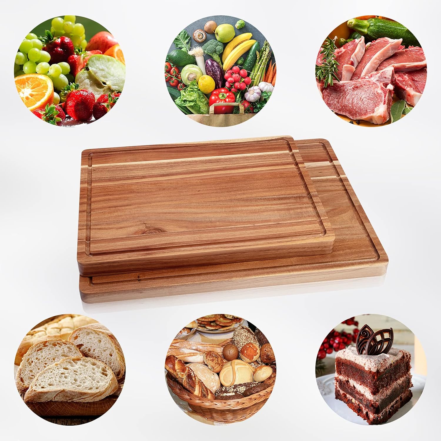 Large Acacia Wood Cutting Boards for Kitchen, 24 x 18 Inch Extra Large Wooden Cutting Board with Juice Groove, Reversible Butcher Block Cutting Board for Meat and Veggies - Image 5