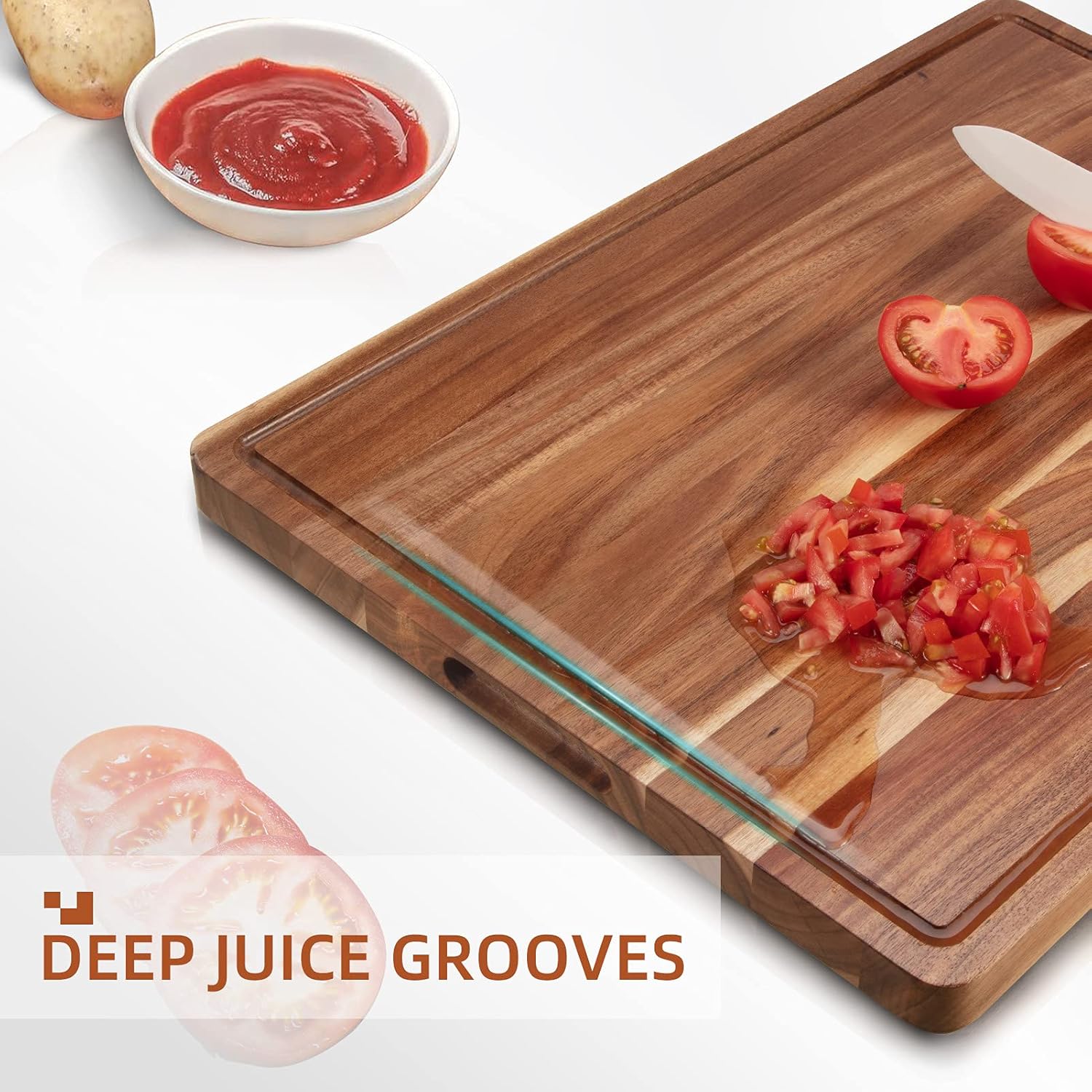 Large Acacia Wood Cutting Boards for Kitchen, 24 x 18 Inch Extra Large Wooden Cutting Board with Juice Groove, Reversible Butcher Block Cutting Board for Meat and Veggies - Image 4