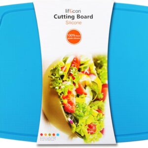 Liflicon Extra Large Thick Silicone Cutting Boards for Kitchen 14.6'' x 10.43'' Flexible Cutting Chopping Boards\/Mats Non-slip Deep Drip Juice Groove, Dishwasher Safe-Blue